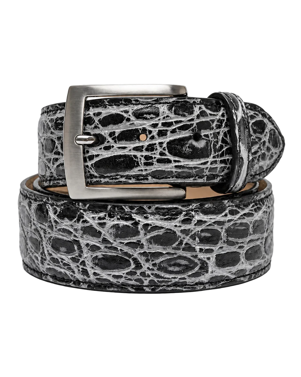 Caiman Skin Handpainted Belt Black/White