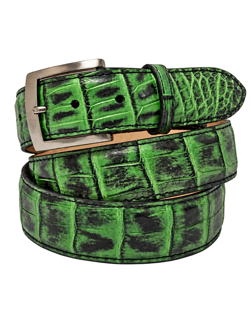 Caiman Skin Handpainted Belt Green/Black