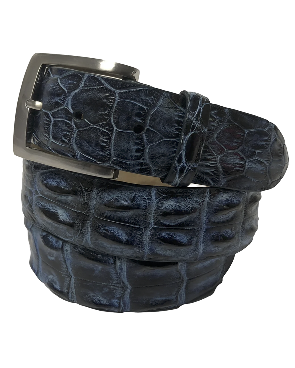 Caiman Skin Hornback Handpainted Belt Blue/Black
