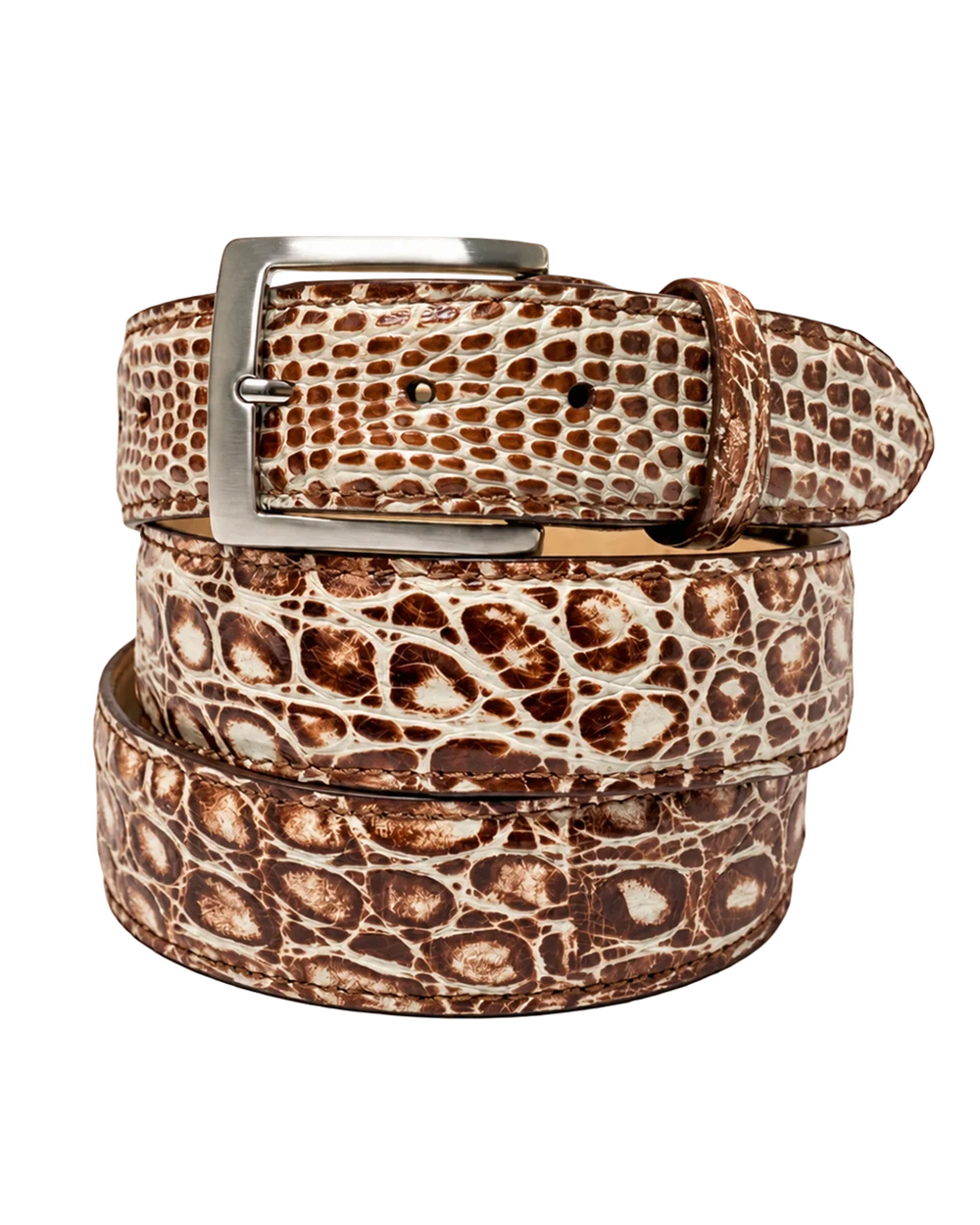 Caiman Skin Handpainted Belt Brown/White