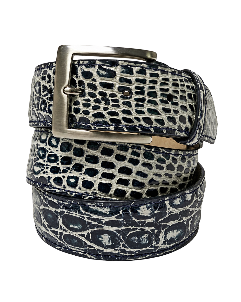 Caiman Skin Handpainted Belt Navy/White