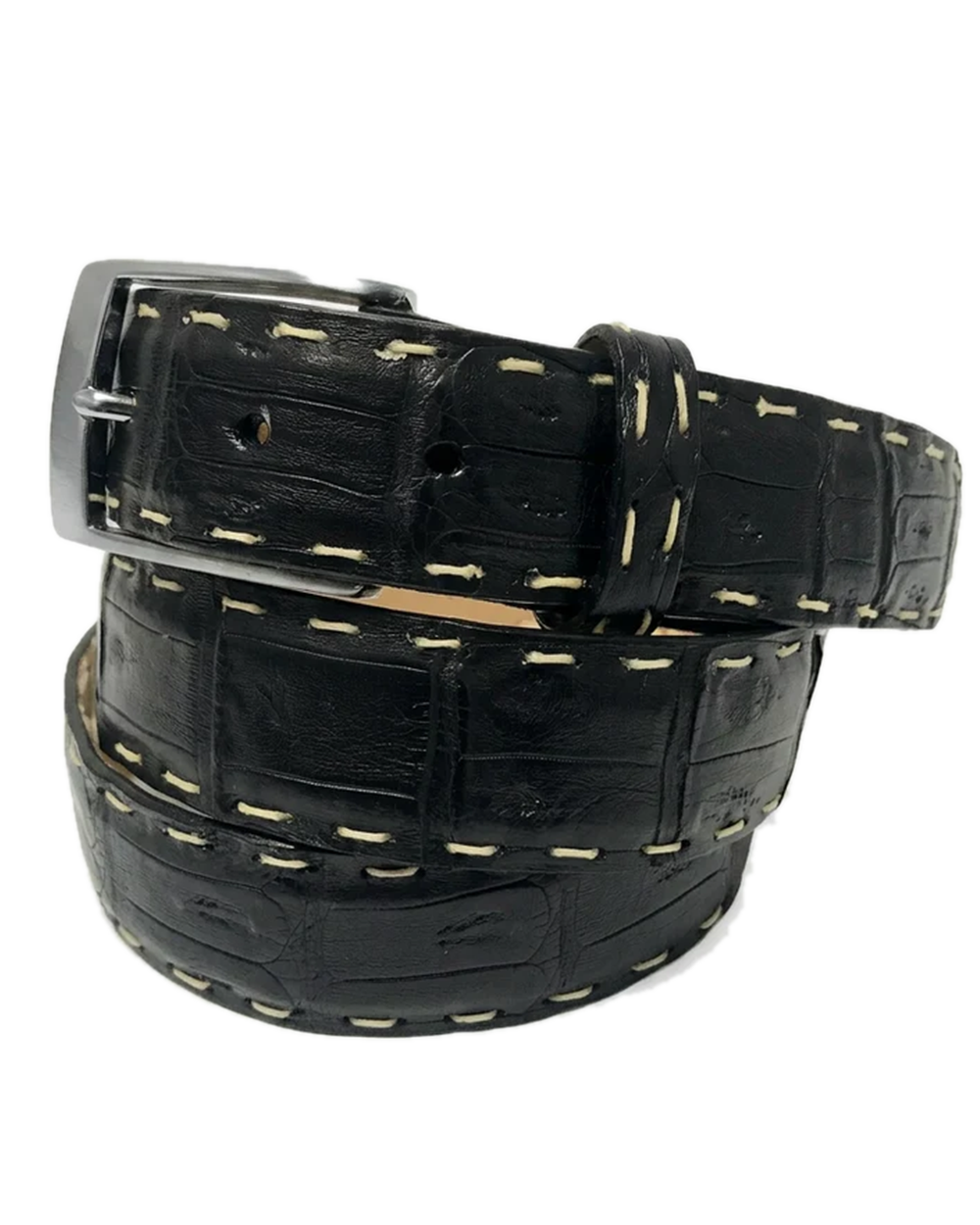 Caiman Skin Pick Stitch Belt Black