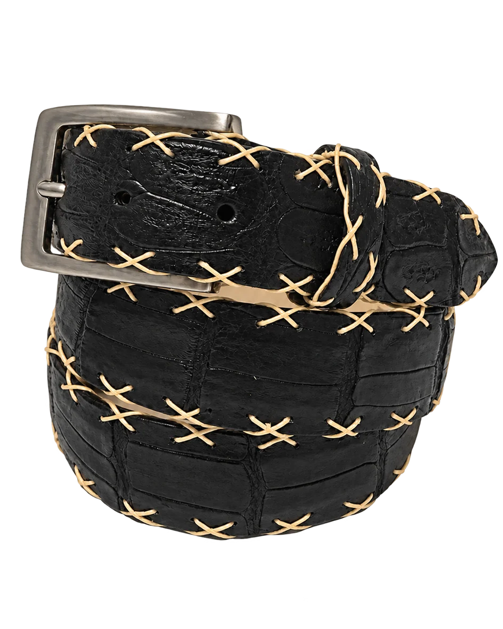Caiman Skin Cross Stitch Belt Black
