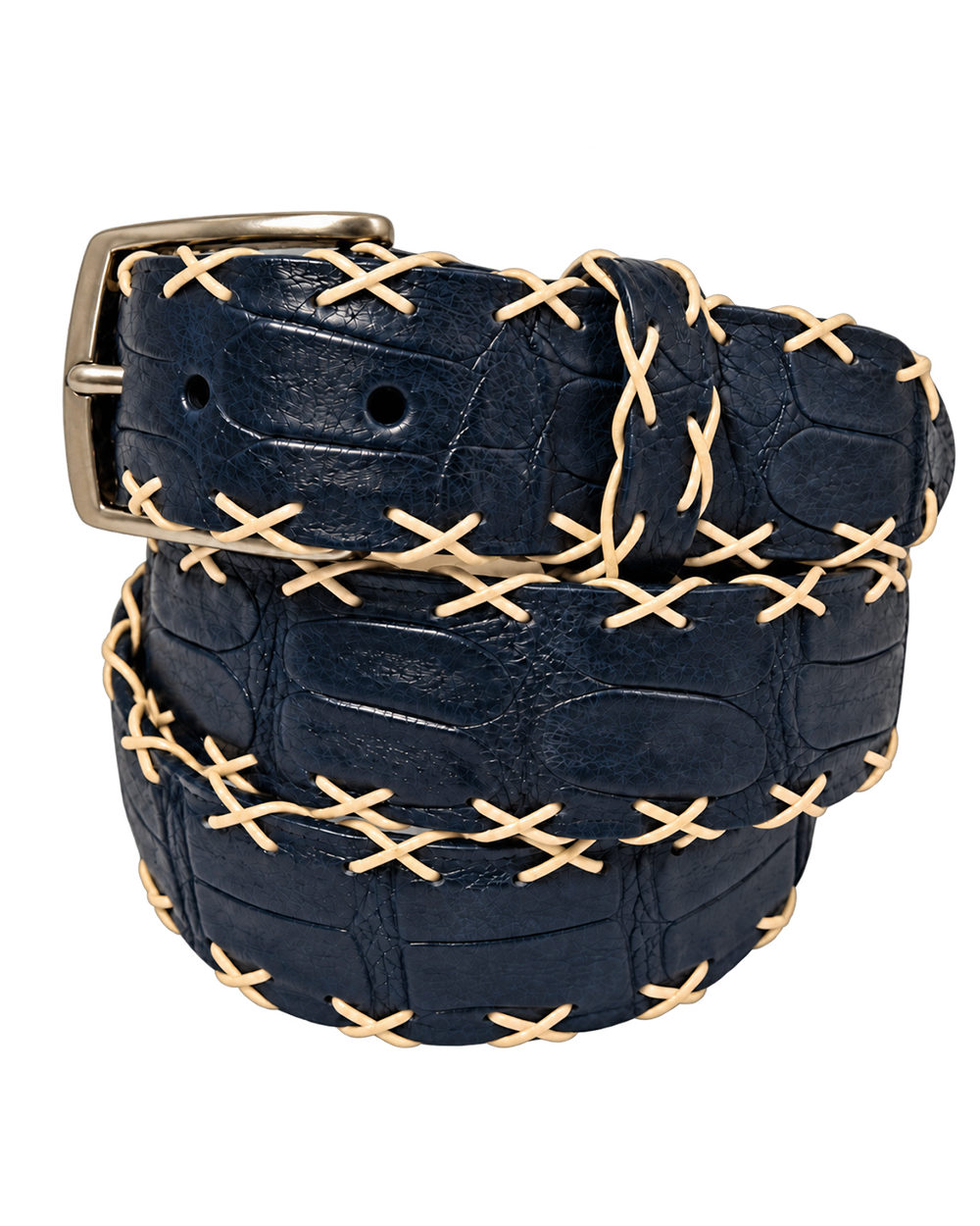 Caiman Skin Cross Stitch Belt Navy