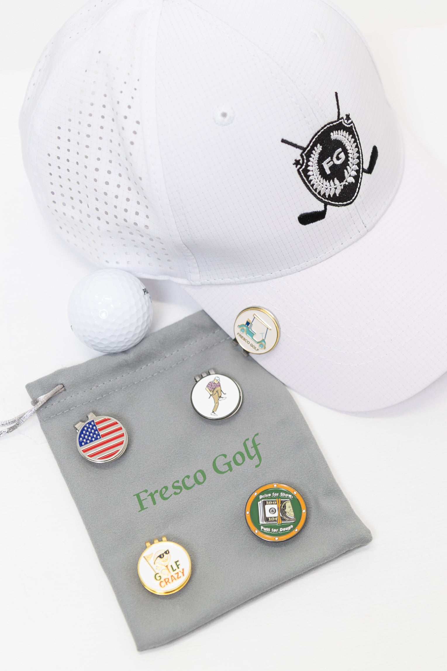 Fresco Golf Hat Clip Ball Marker Set – 5-Pack Magnetic Golf Ball Markers with Assorted Designs