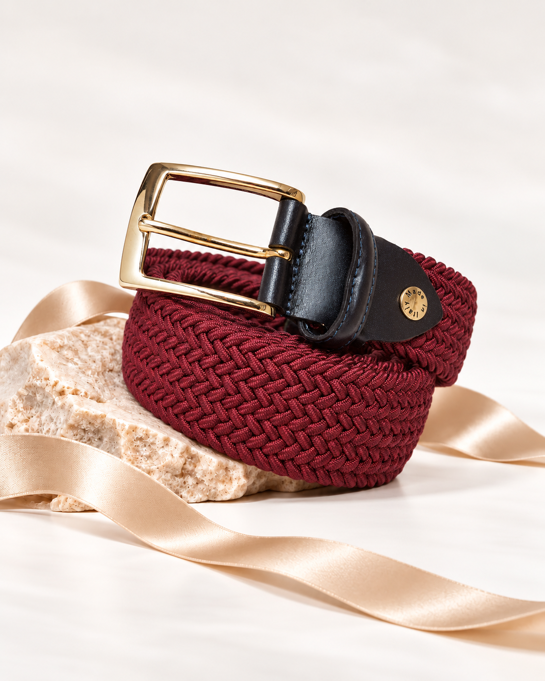 Woven Stretch Belt in Solid Burgundy