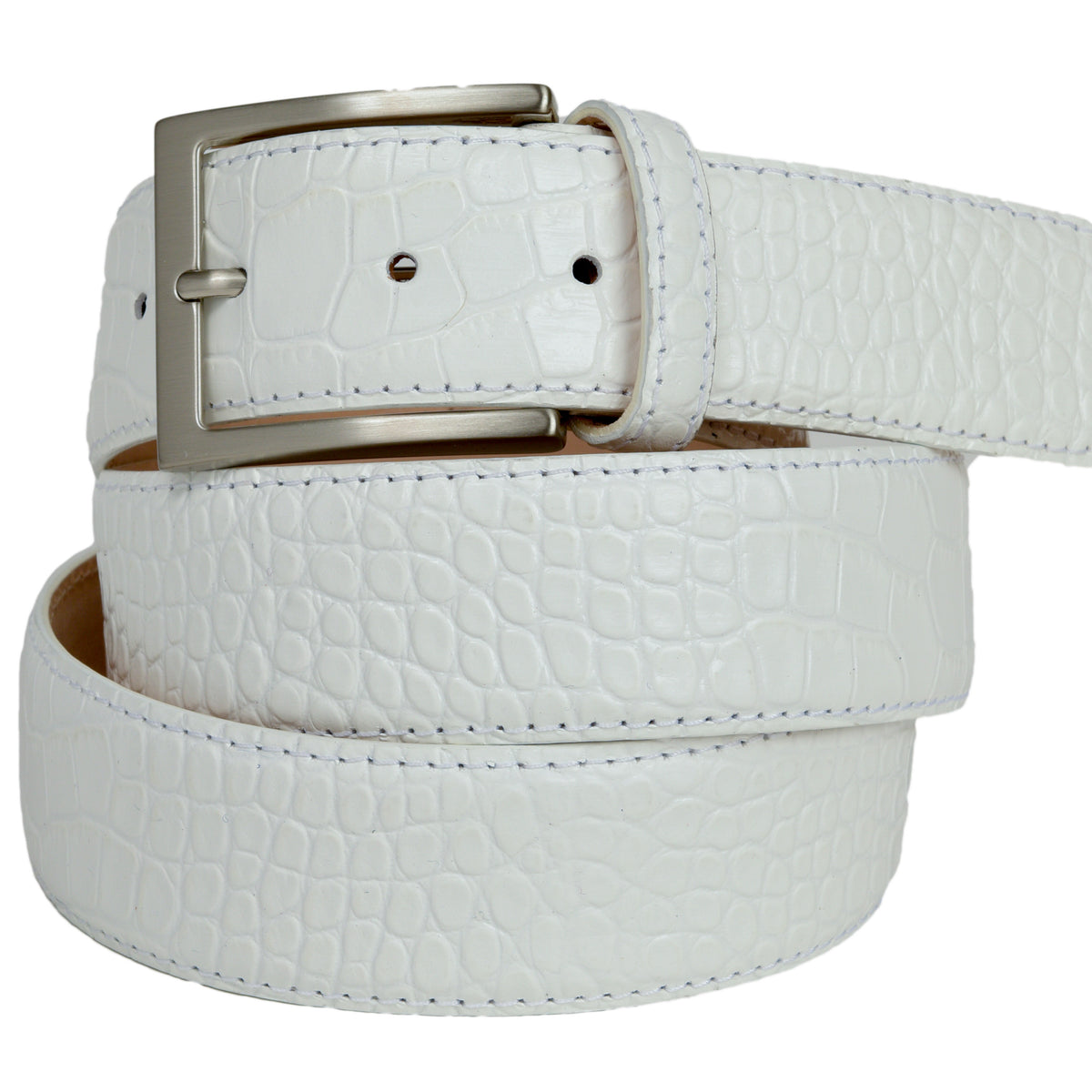 WCM Italian calfskin, alligator embossed, silver buckle belt WCM New York Belt 30 S Alligator Croc Print Italian Leather  main image 3
