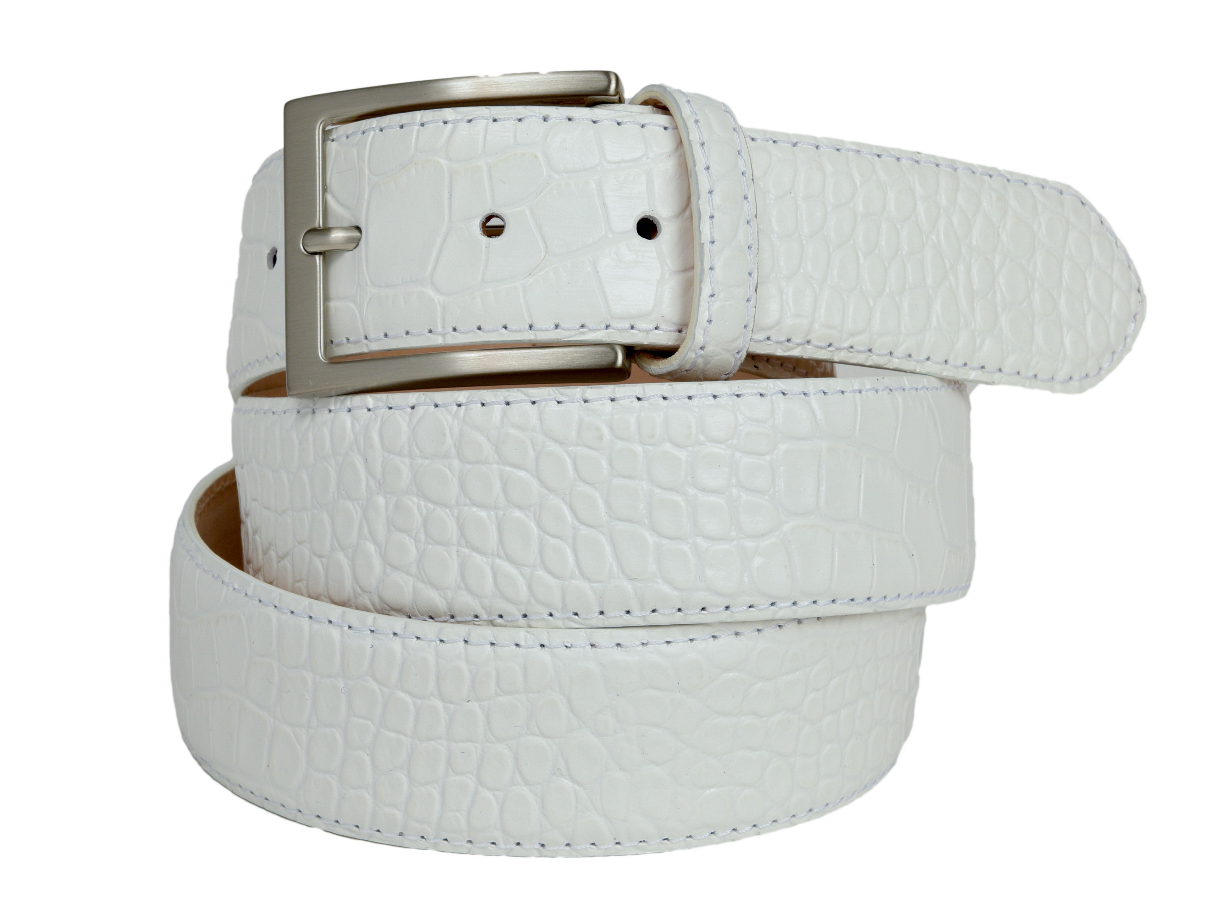 Calf Skin Alligator Embossed Belt White - Main Image