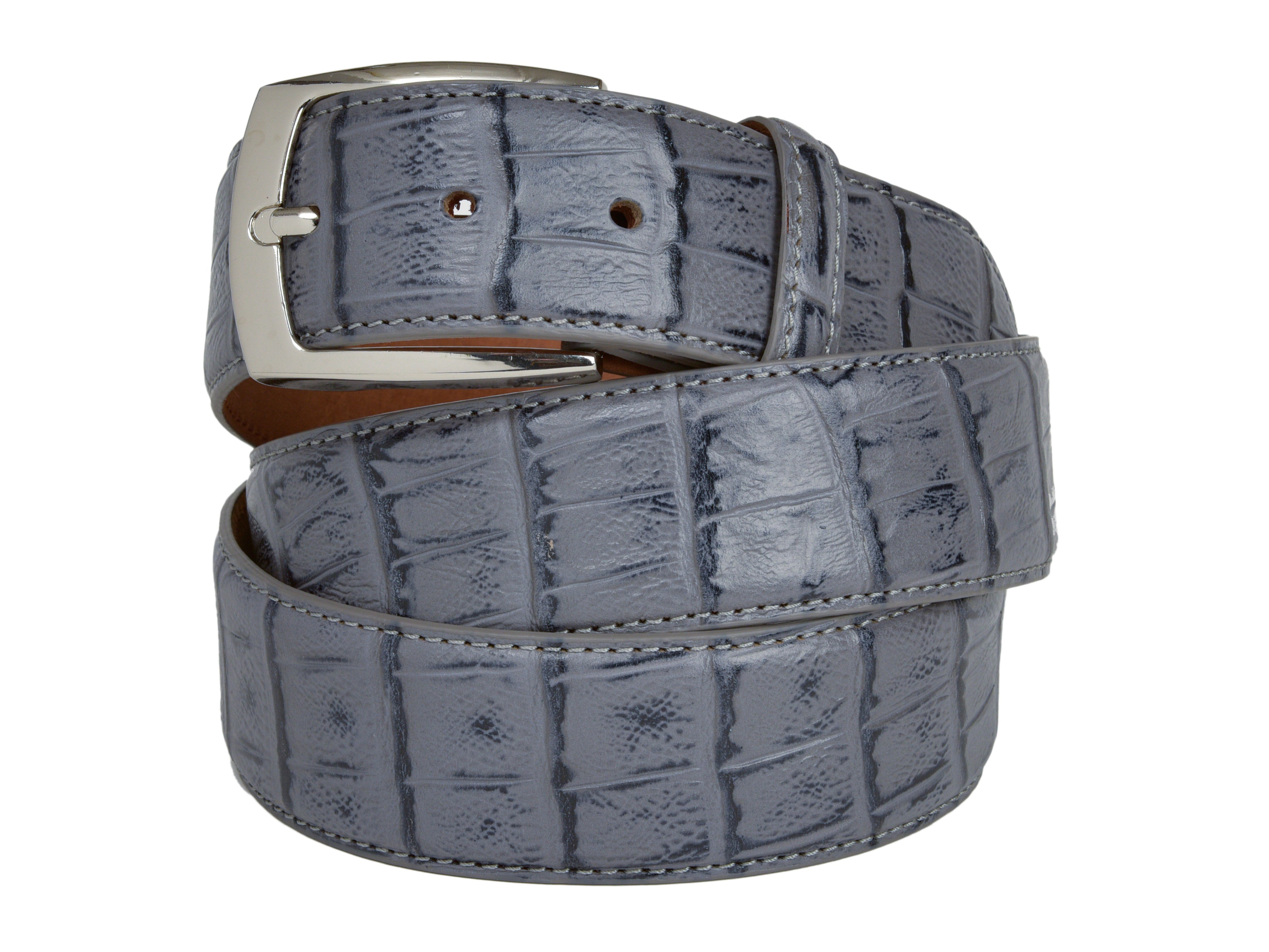 Calf Skin Alligator Embossed Belt Gray/Black 31 Calf Skin Alligator Embossed Belt Gray/Black 31