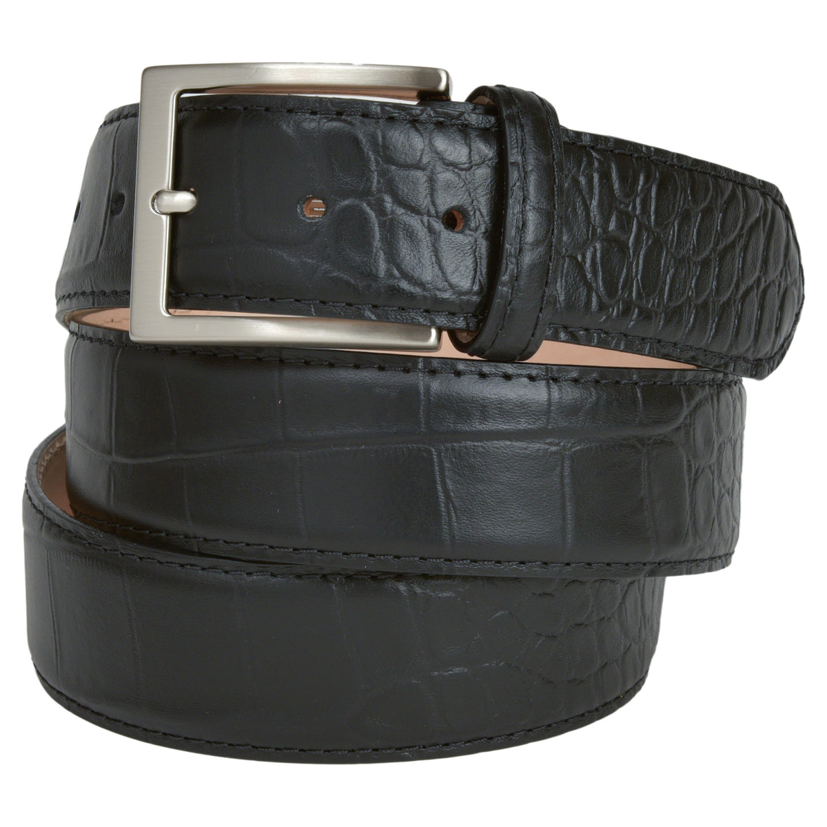 ECHO ITALIAN CALF SKIN LEATHER,LARGE CHAIN BELT Calf Skin Alligator Embossed Belt Taupe / White Stitch main image 4