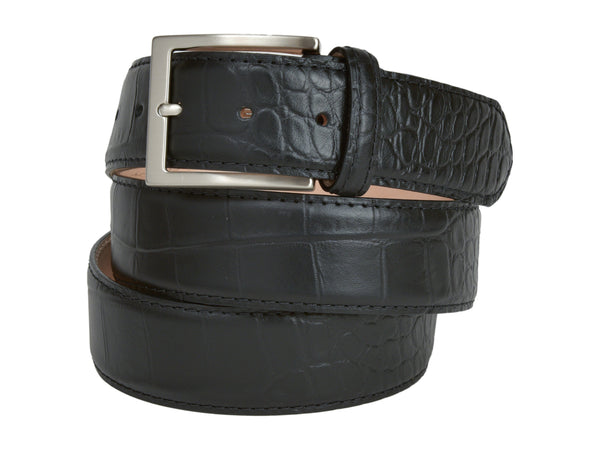 Calf Skin Alligator Embossed Belt Black display picture 3