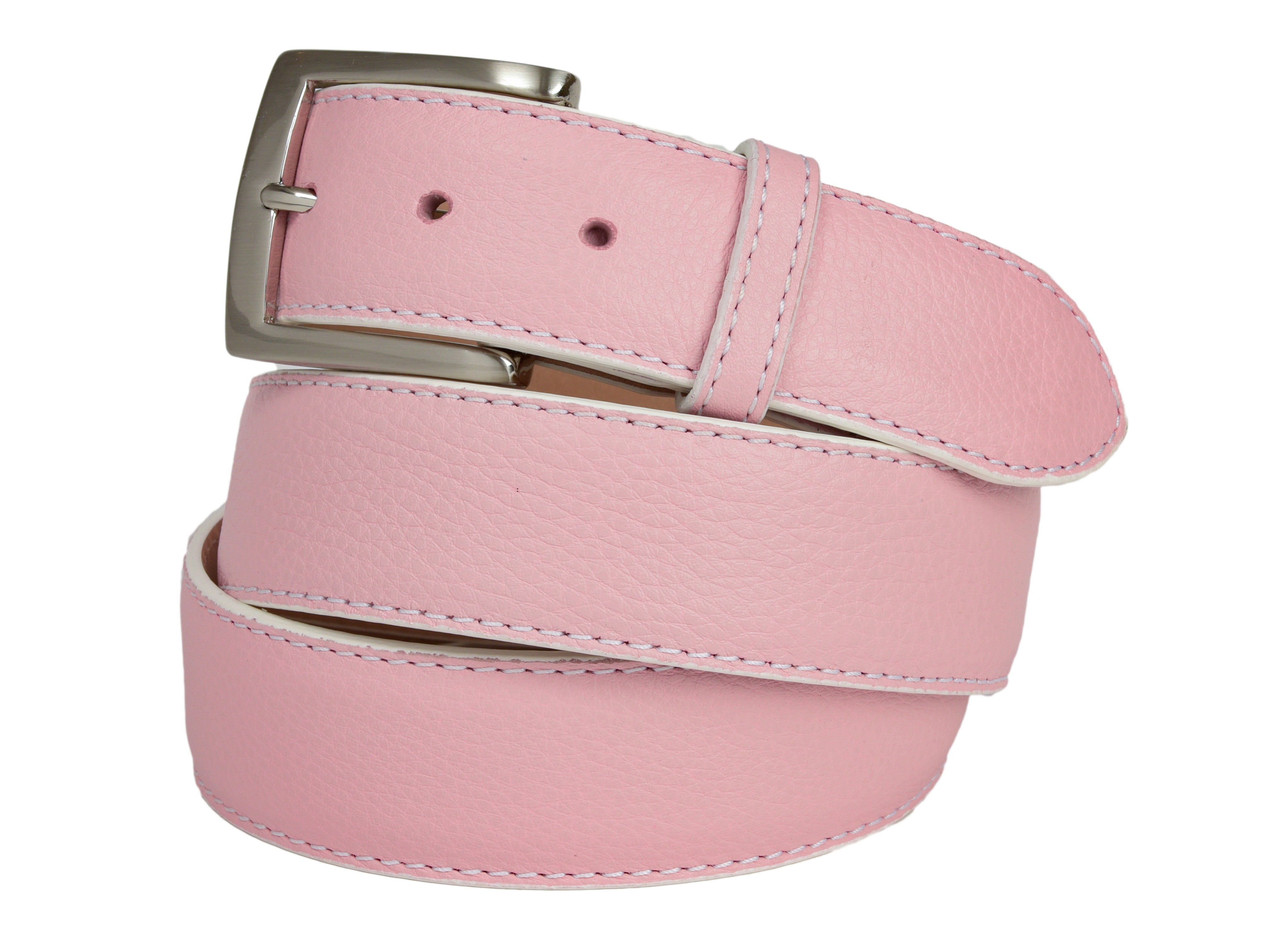 Calf Skin Pebble Belt Pink / White Stitch