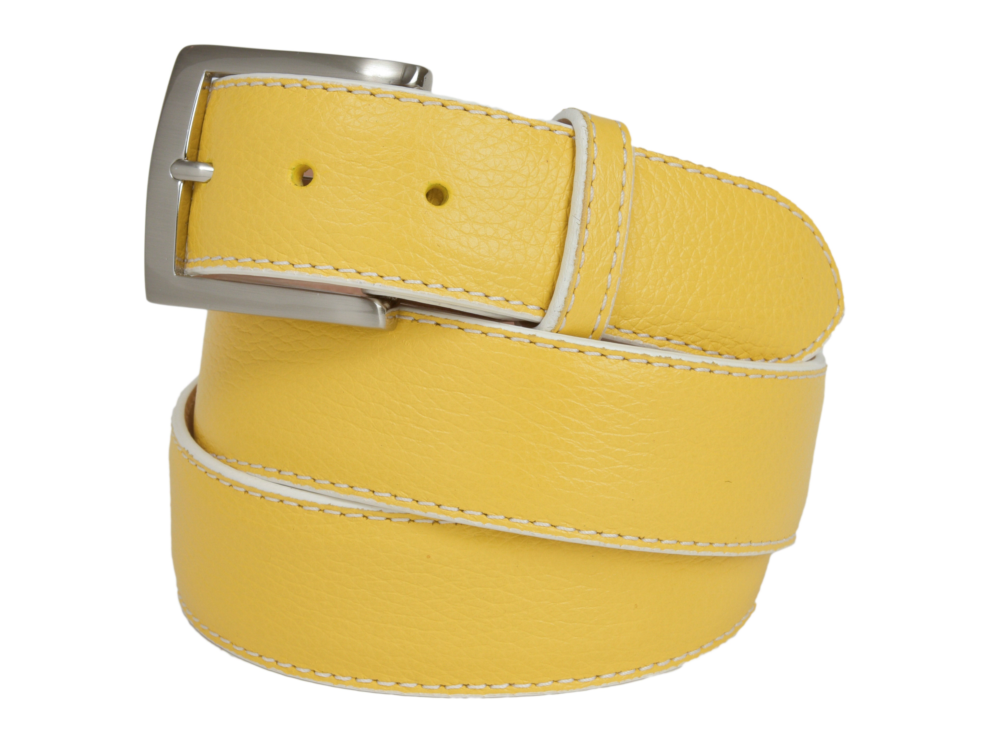 Calf Skin Pebble Belt Yellow / White Stitch