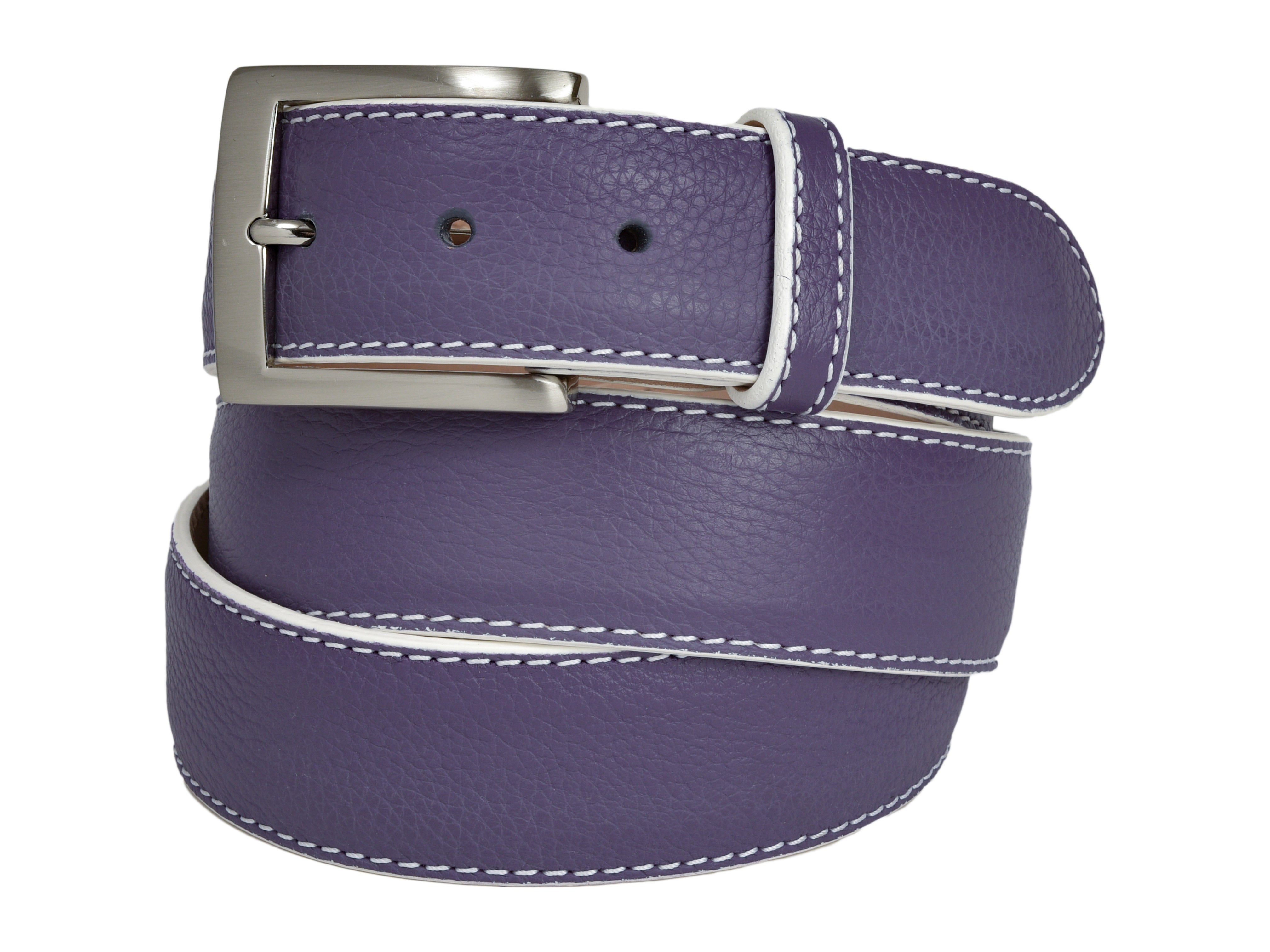 Calf Skin Pebble Belt Purple / White Stitch