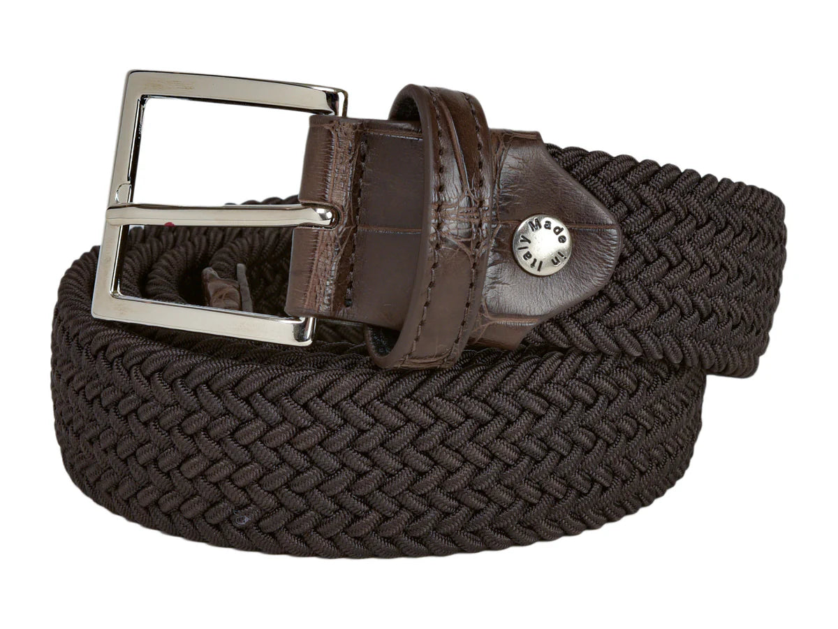 5576 Wide Elastic Stretch Retro Metal Interlock Buckle Belt (dark Brown Wide Elastic Vintage Cinch Metal Interlock Retro Buckle Belt  main image 2