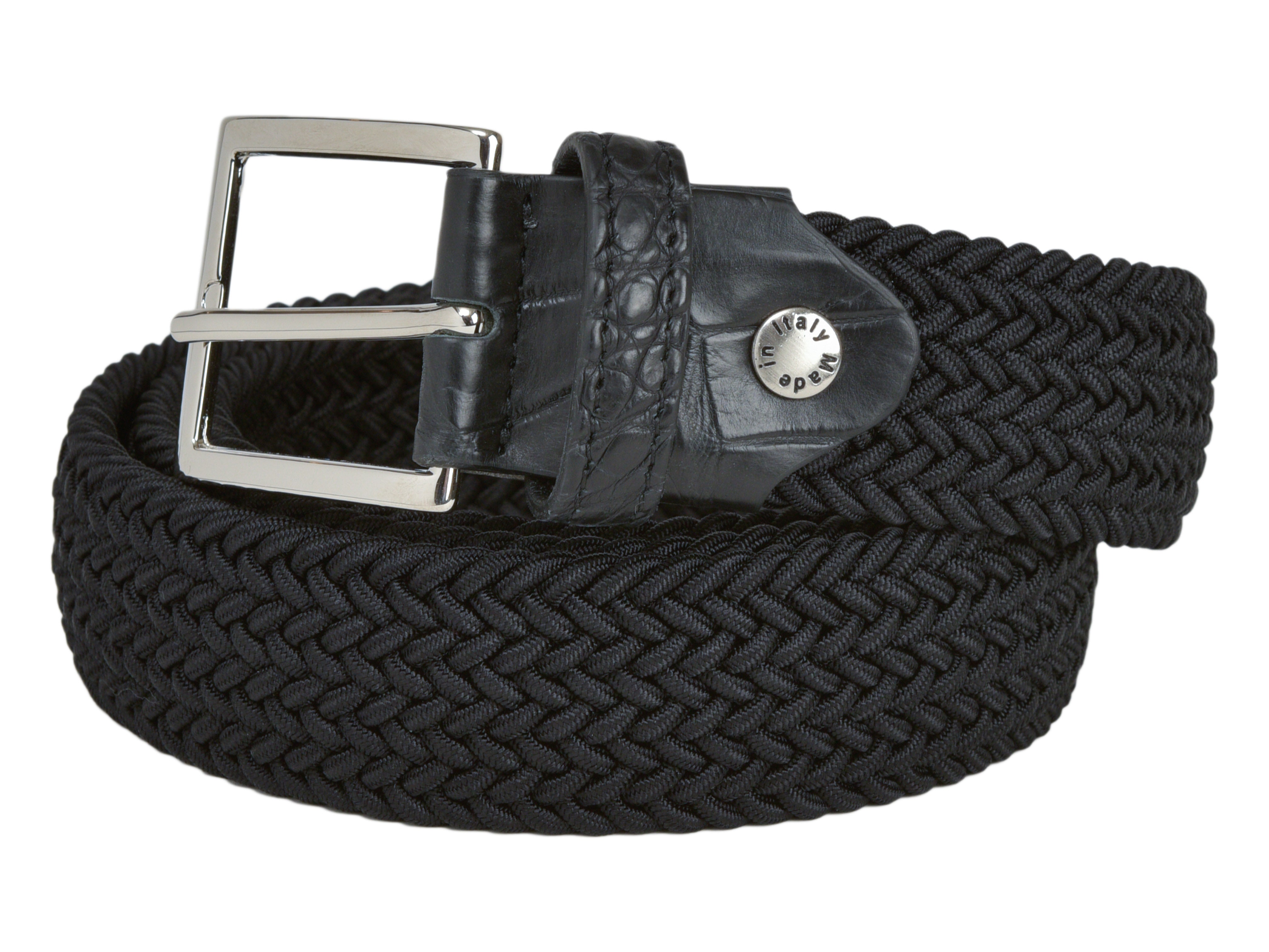 Cotton Stretch Belt Crocodile Tab Solid Black