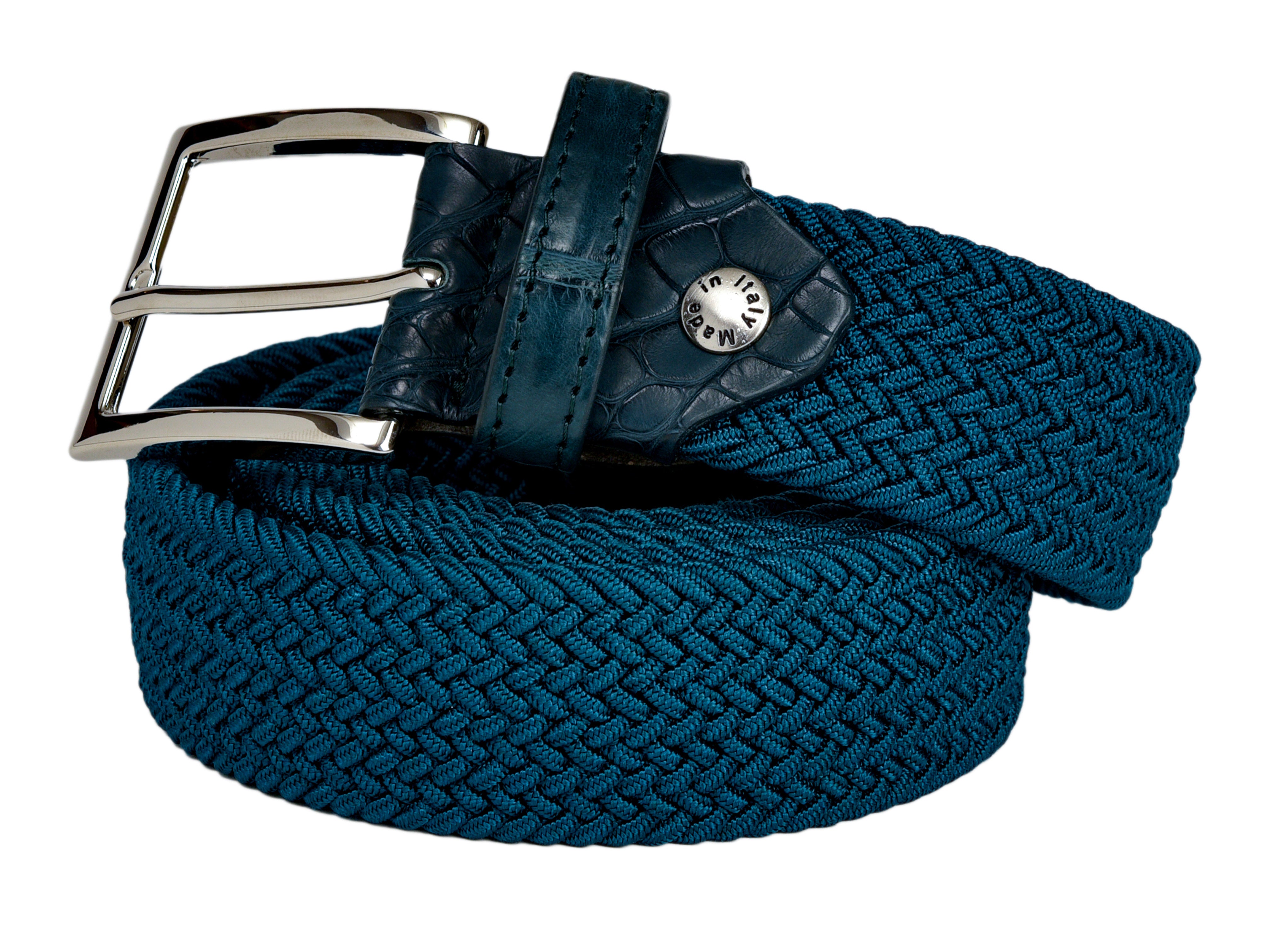 Cotton Stretch Belt Crocodile Tab Solid Turquoise