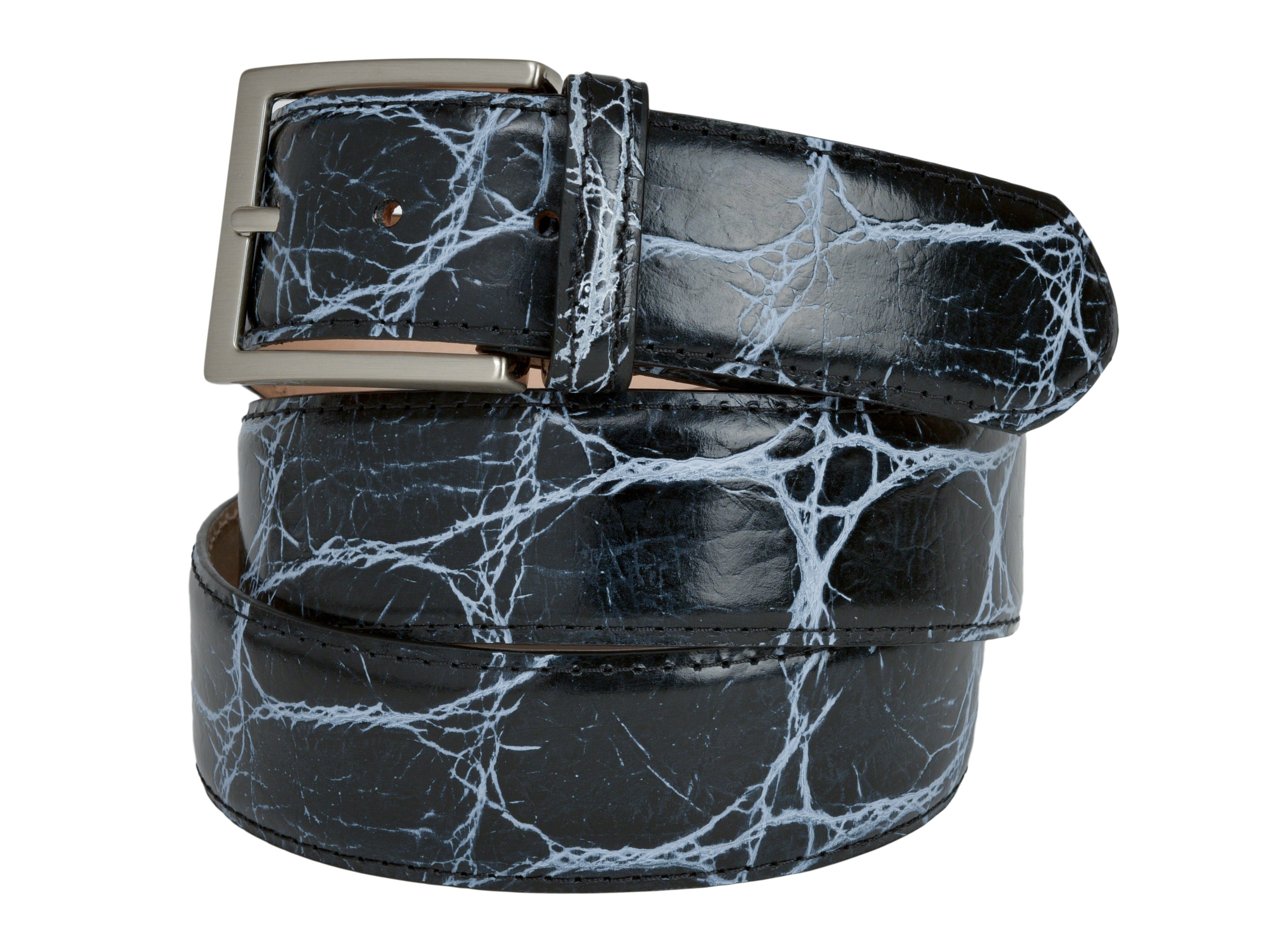 Limited Edition Calf Skin Alligator Embossed Belt Black/Silver-Gray