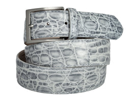 Calf Skin Alligator Embossed Belt White/Silver-Gray display picture 3