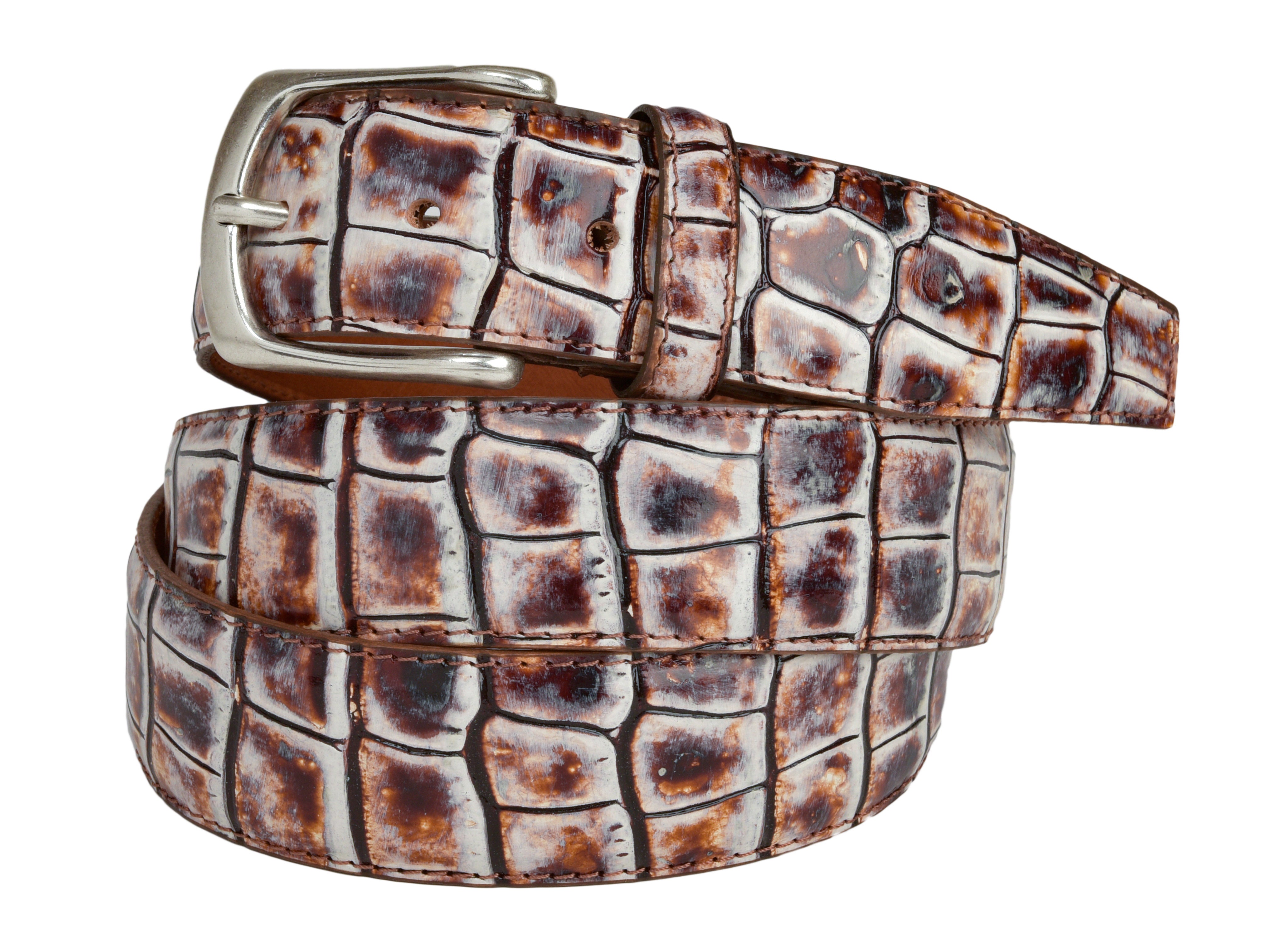 Limited Edition Calf Skin Crocodile Embossed Belt Distressed Brown