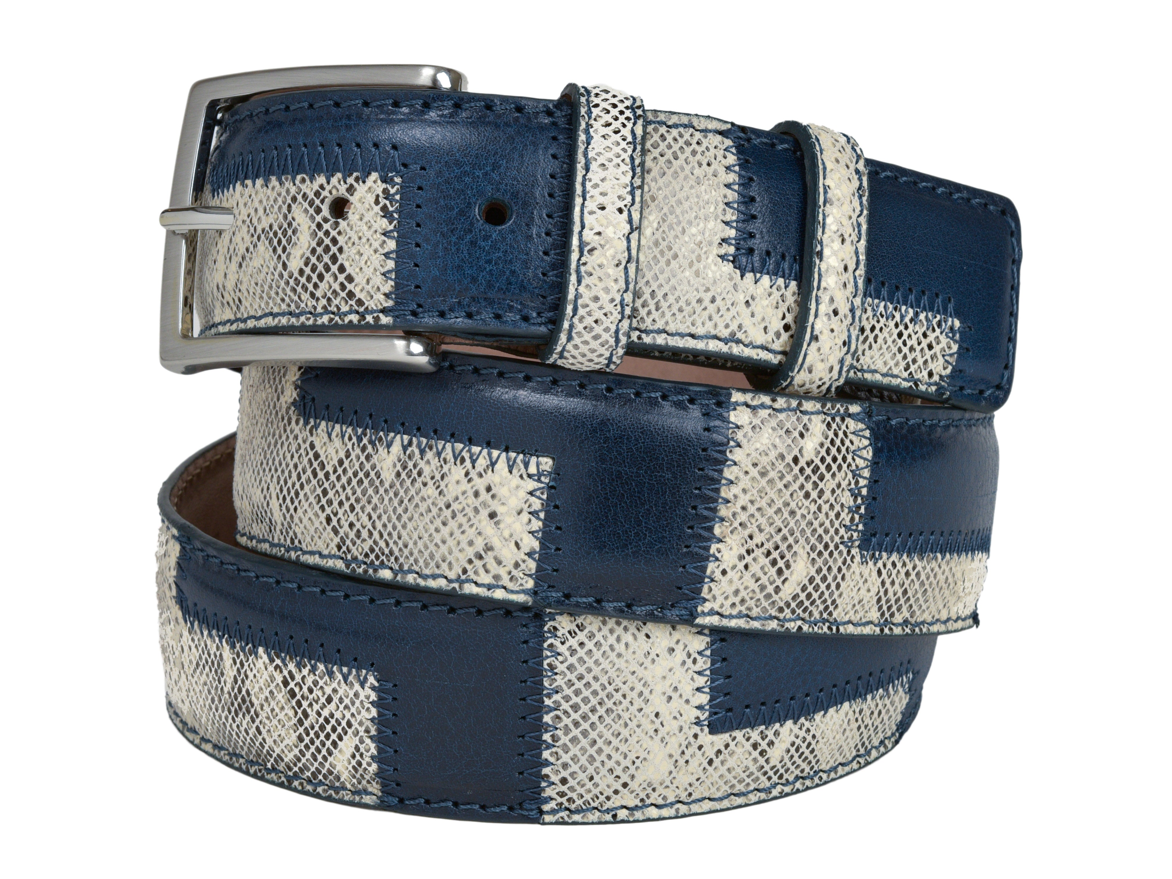 Limited Edition Duo-Skin Python Calf Patchwork Belt Navy/Natural