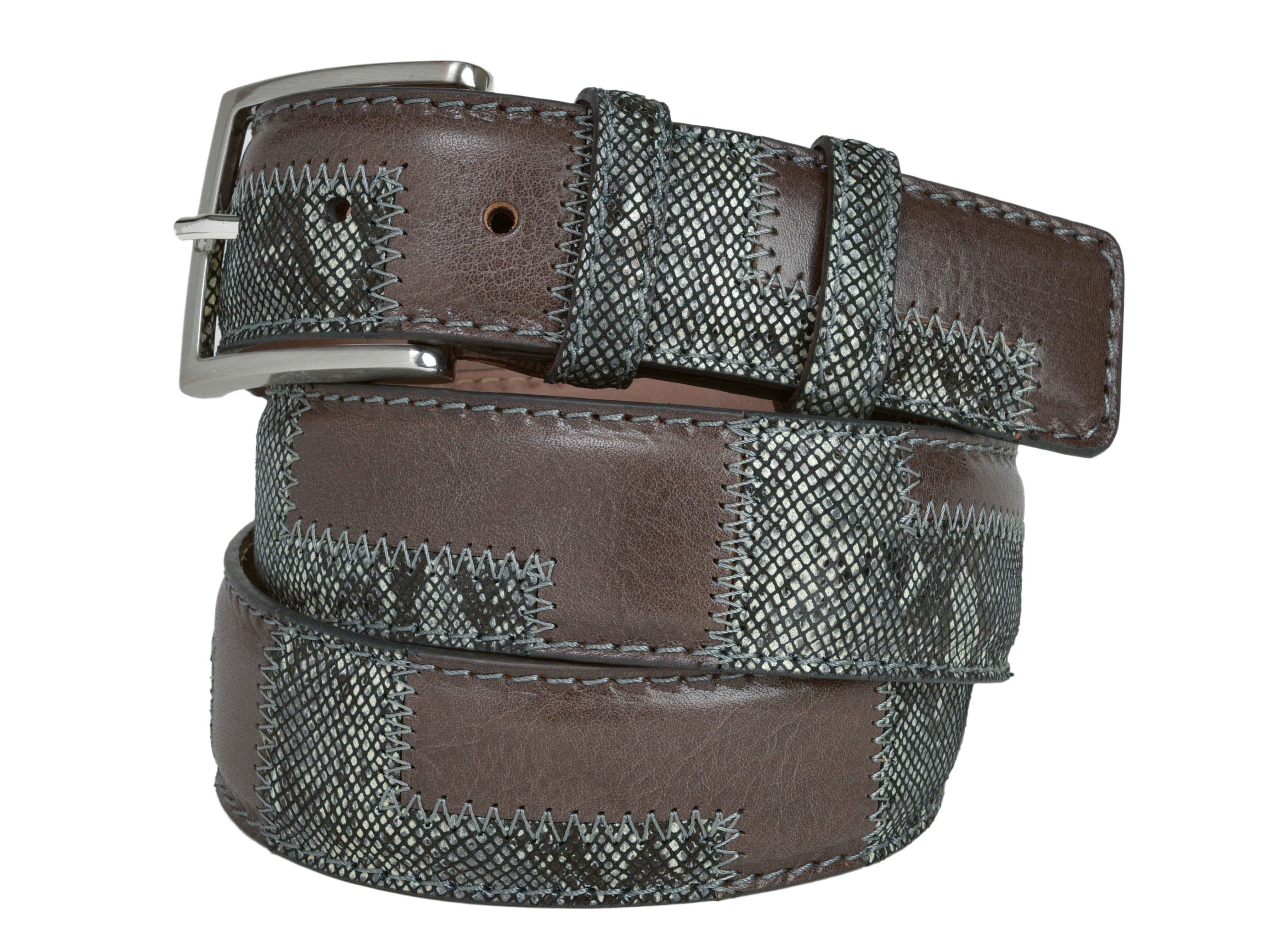 Limited Edition Duo-Skin Python Calf Patchwork Belt Brown/Natural