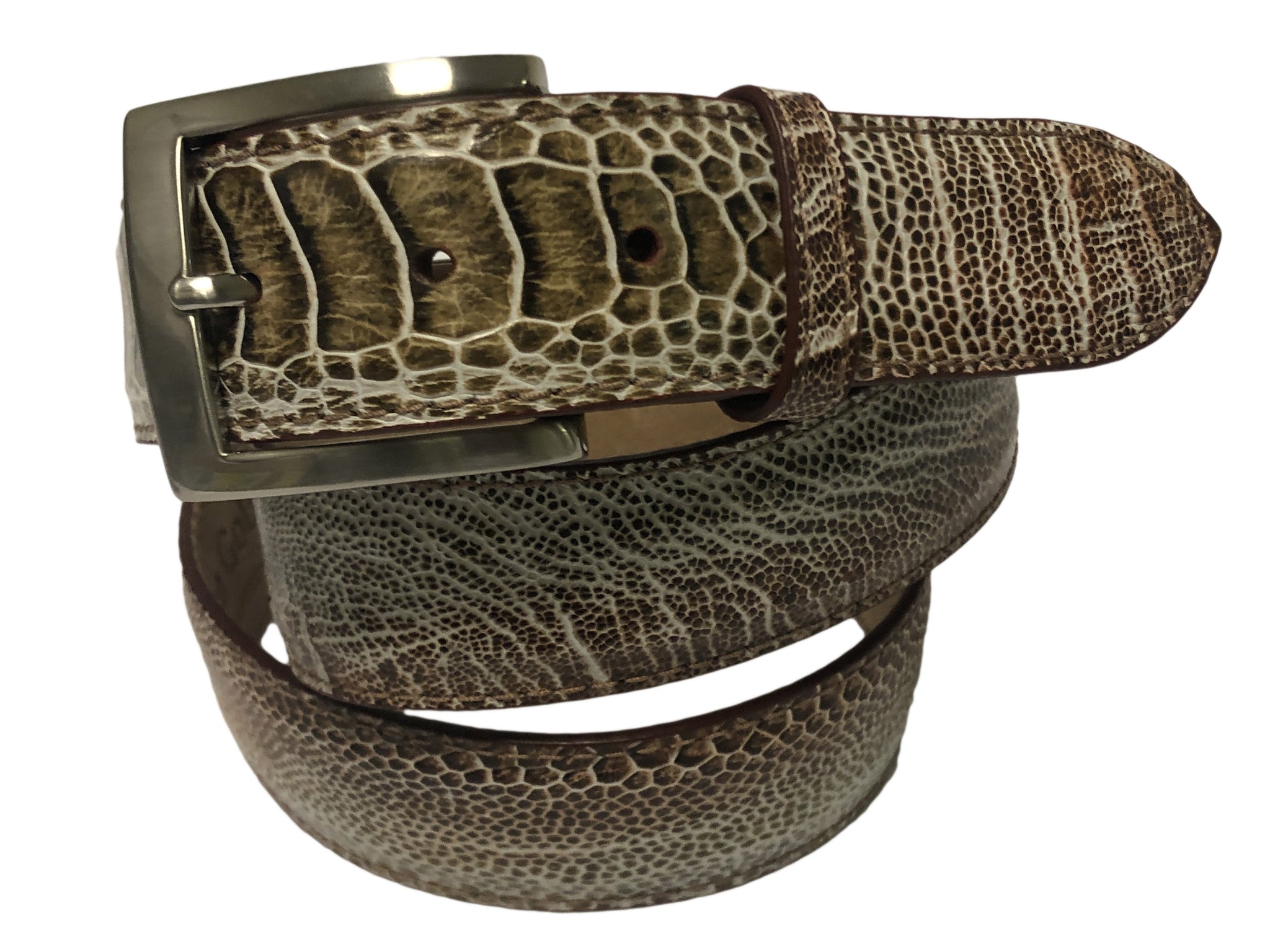 Brown Ostrich Leg Leather Belt Mens Belt Wide 1.5 Inches 