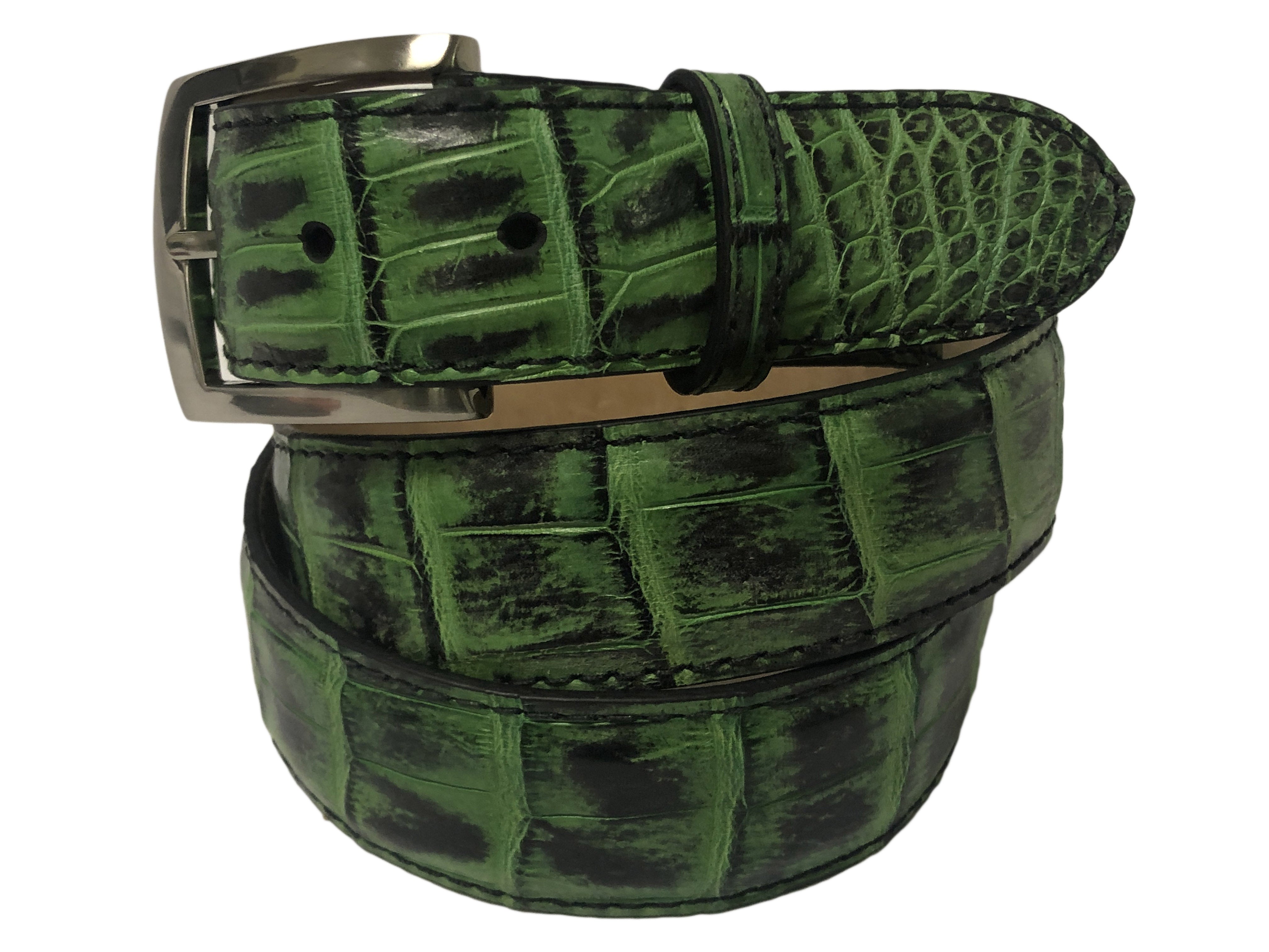 Caiman Skin Handpainted Belt Green/Black