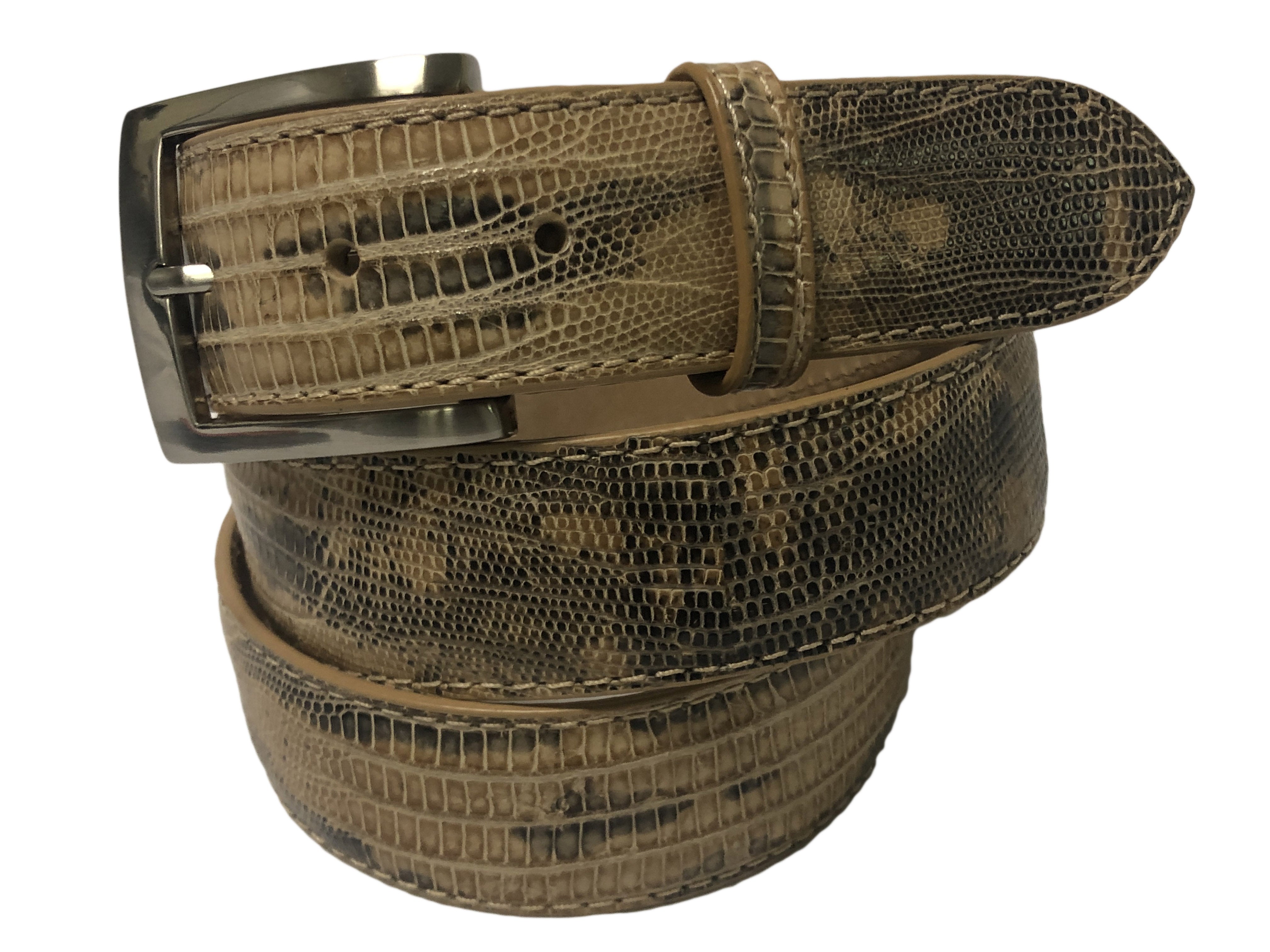 Lizard Skin Handpainted Belt Beige/Brown Natural