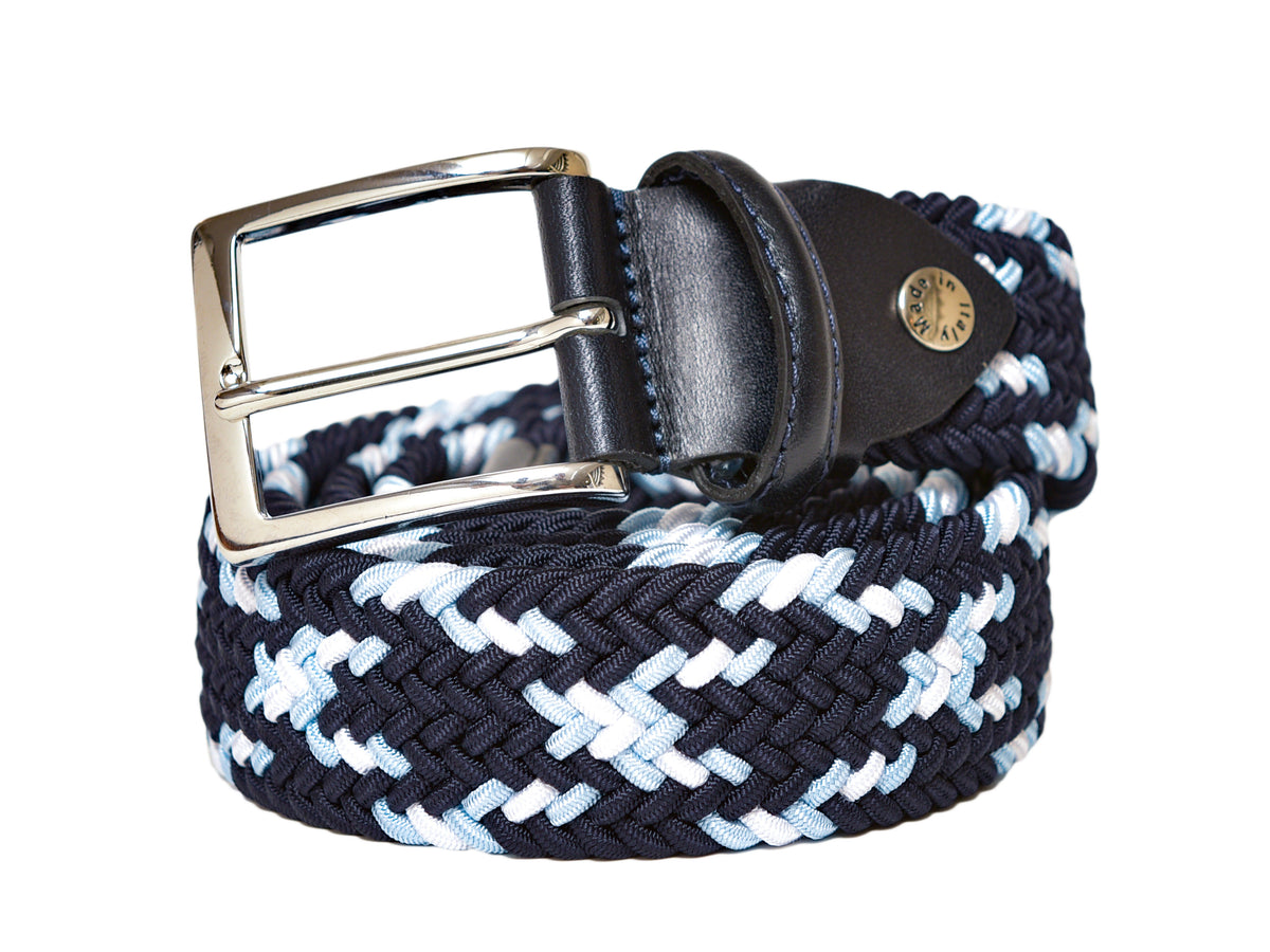 Woven Stretch Belt Cross Navy/White/Light Blue