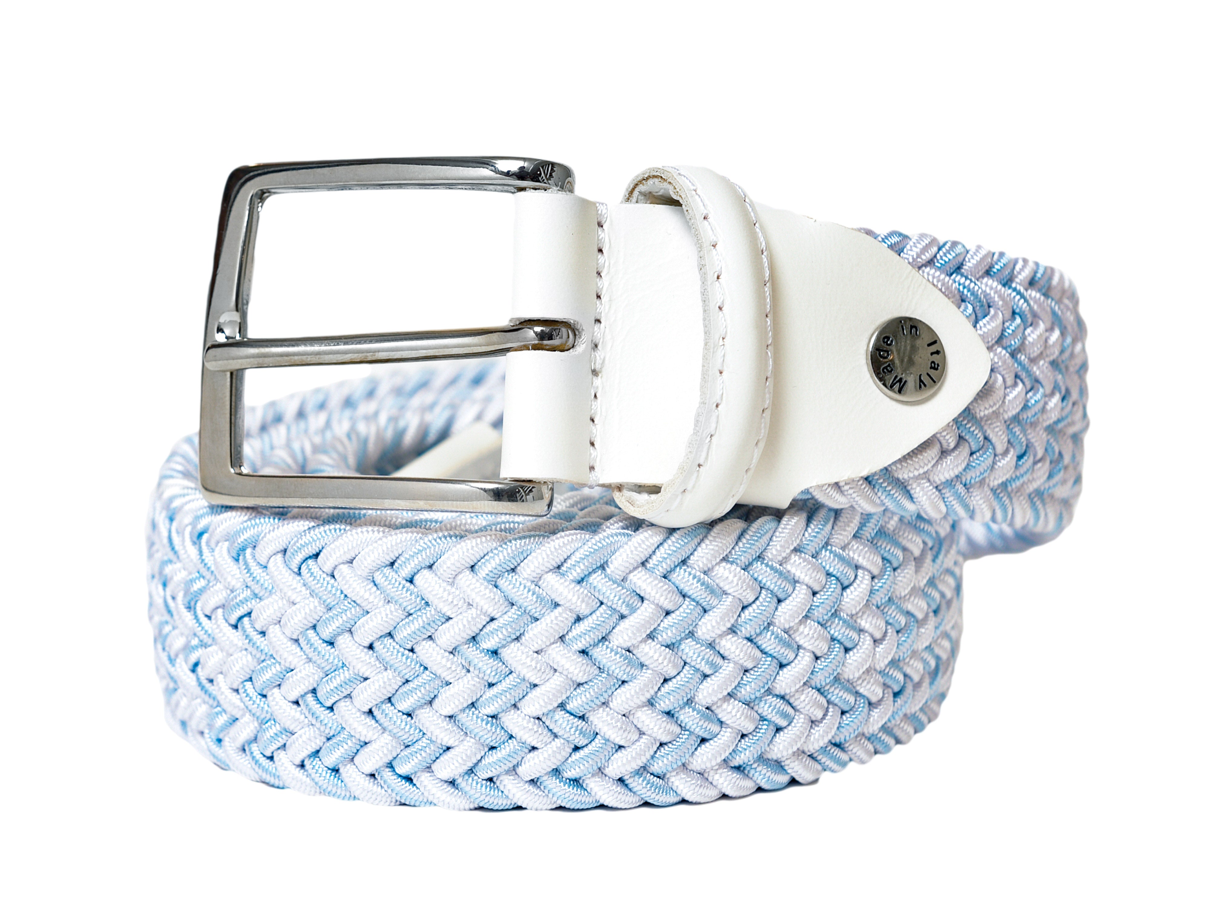 Cotton Stretch Belt Stripe White/Light Blue