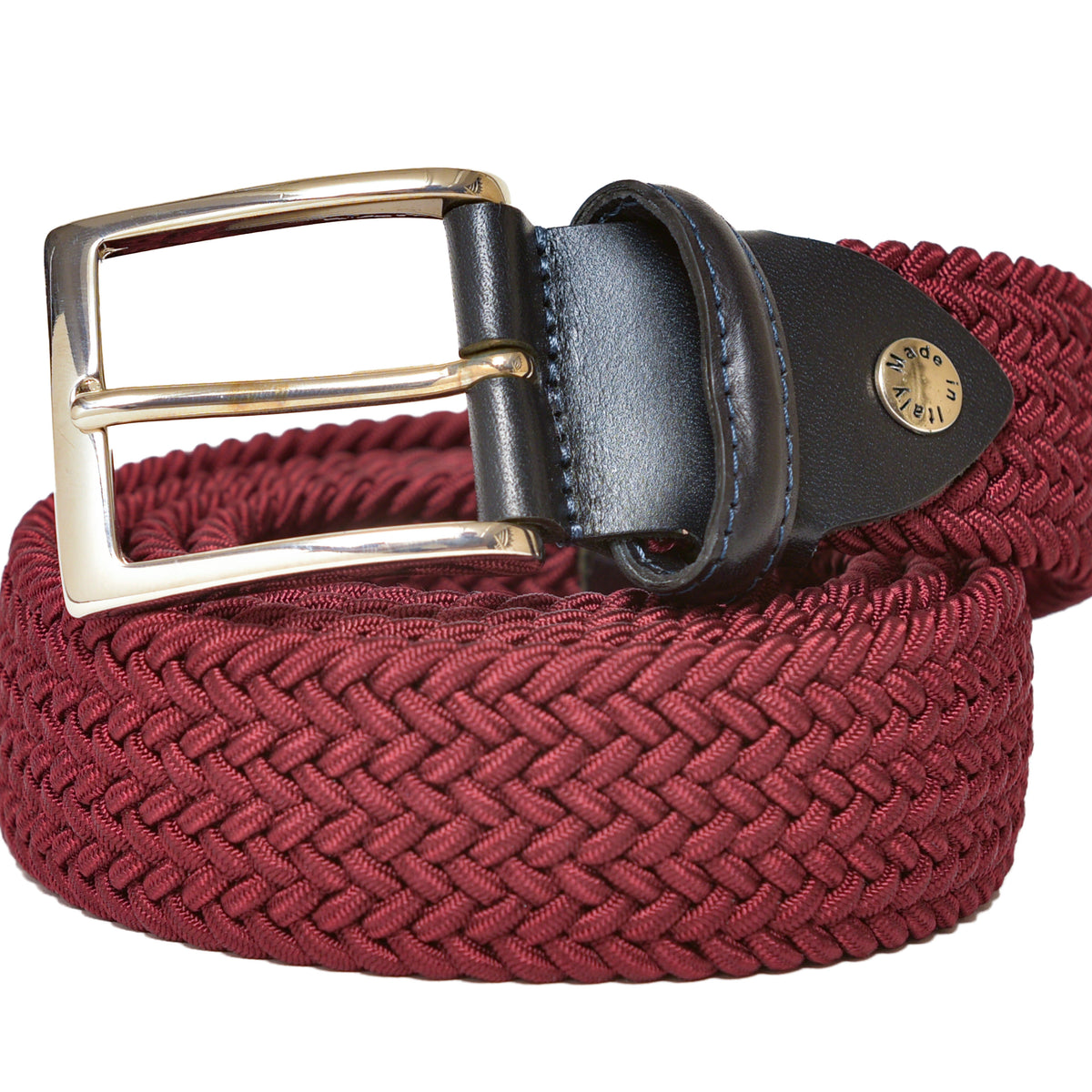 Woven Stretch Belt Solid Burgundy display picture 3