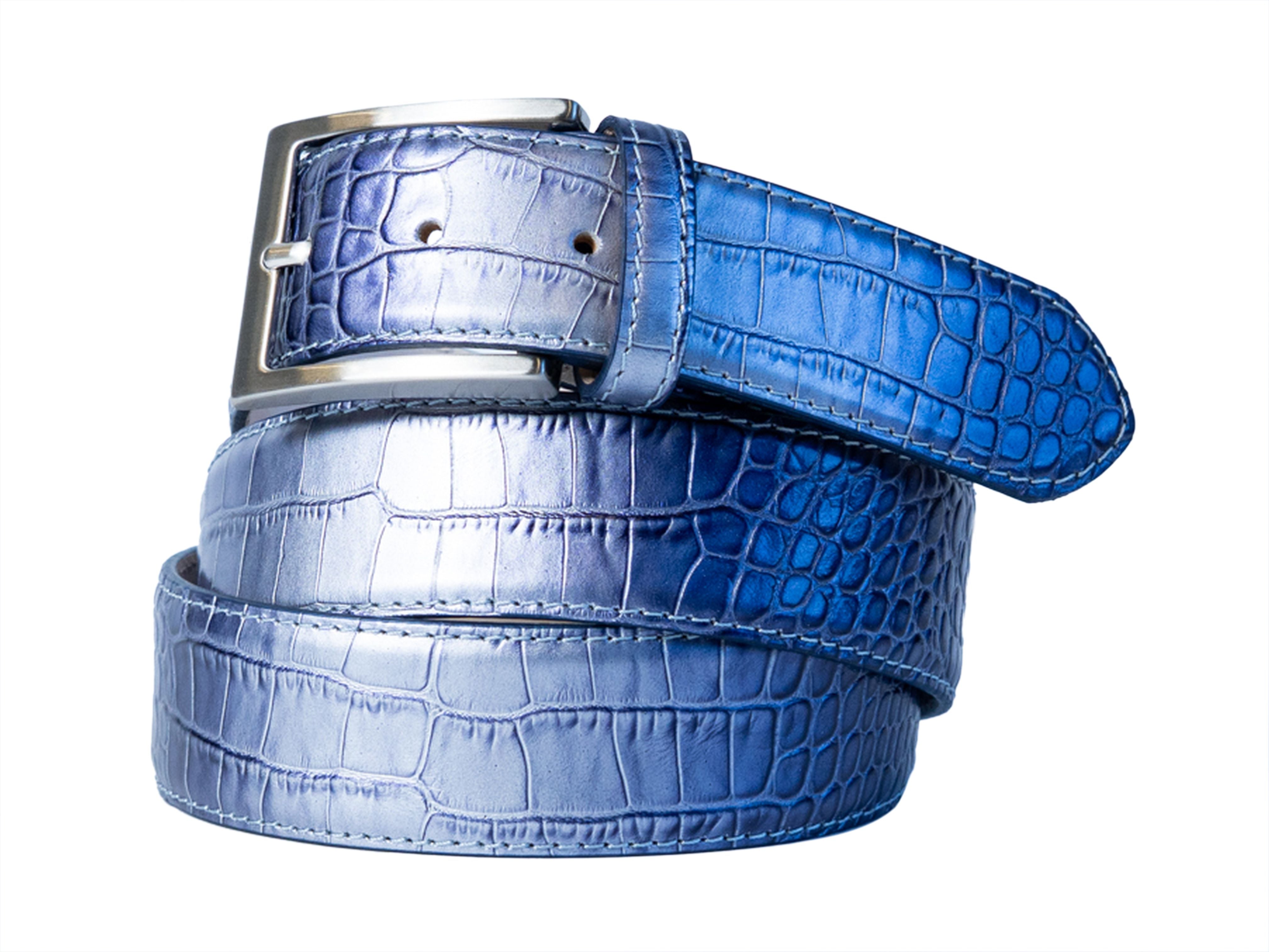 Limited Edition Handpainted Calf Skin Alligator Embossed Belt Galaxy Purple