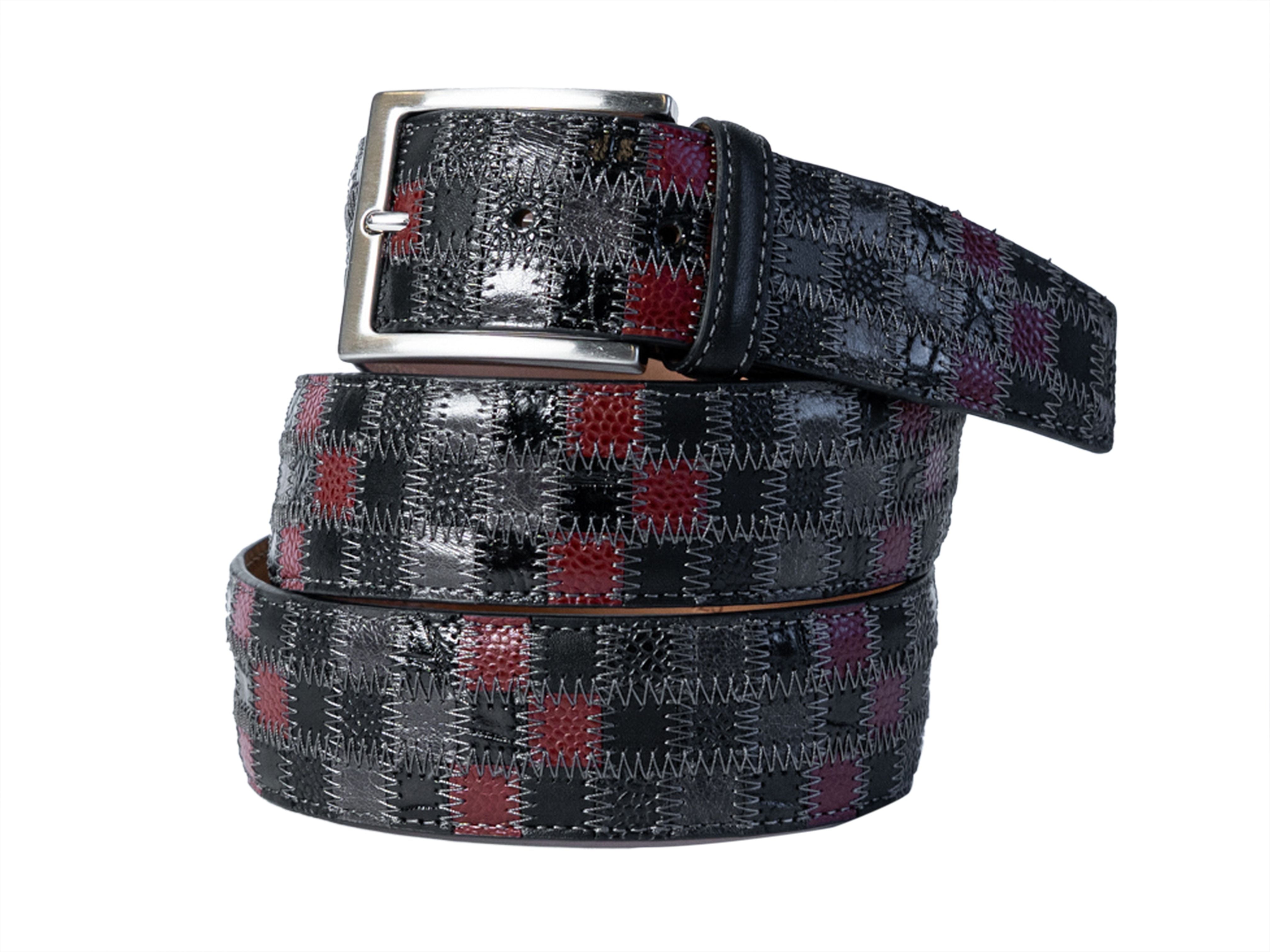 Limited Edition Duo-Skin Alligator Calf Patchwork Belt Burgundy/Gray