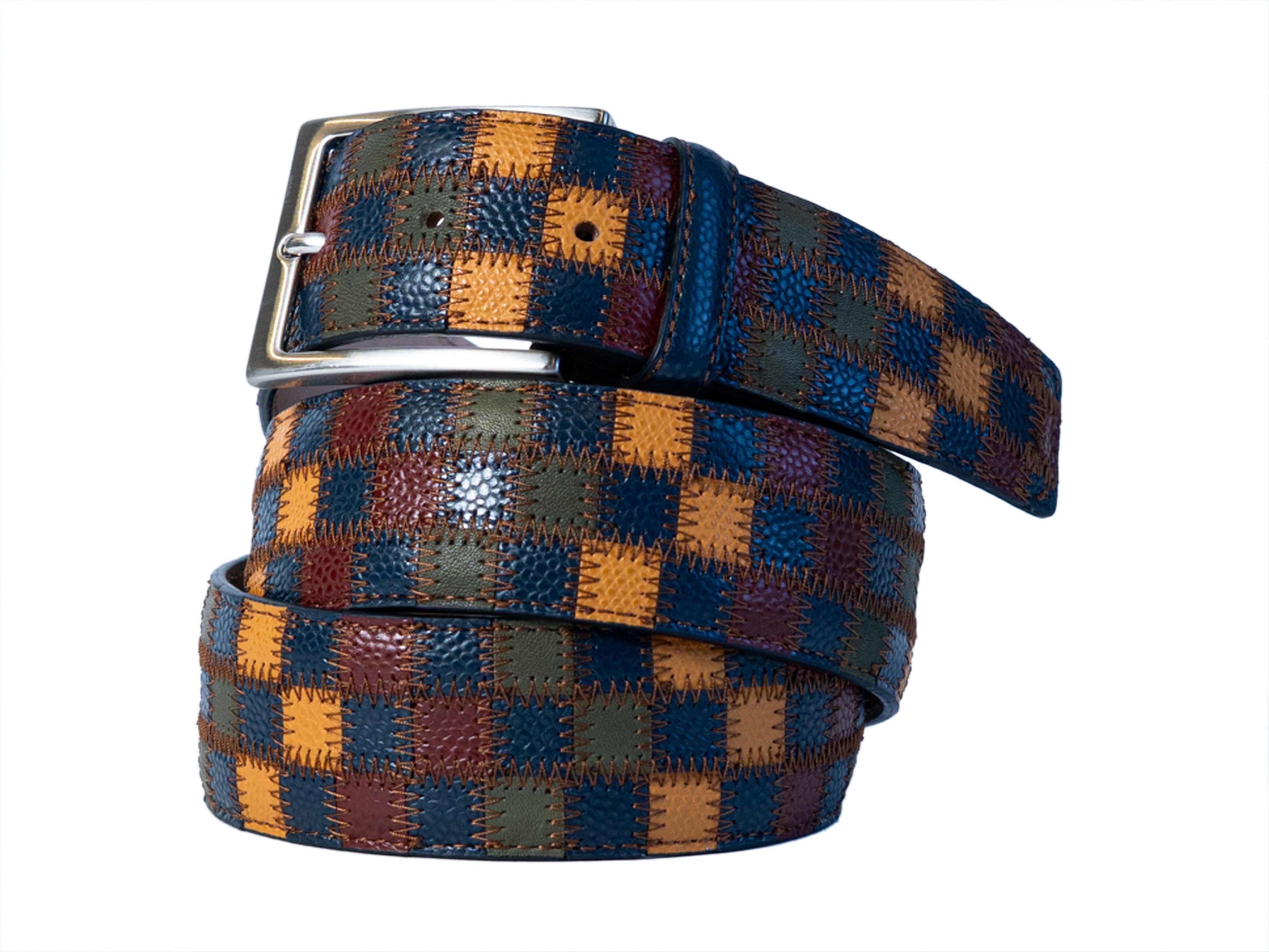 Limited Edition Duo-Skin Alligator Calf Patchwork Belt Orange/Blue
