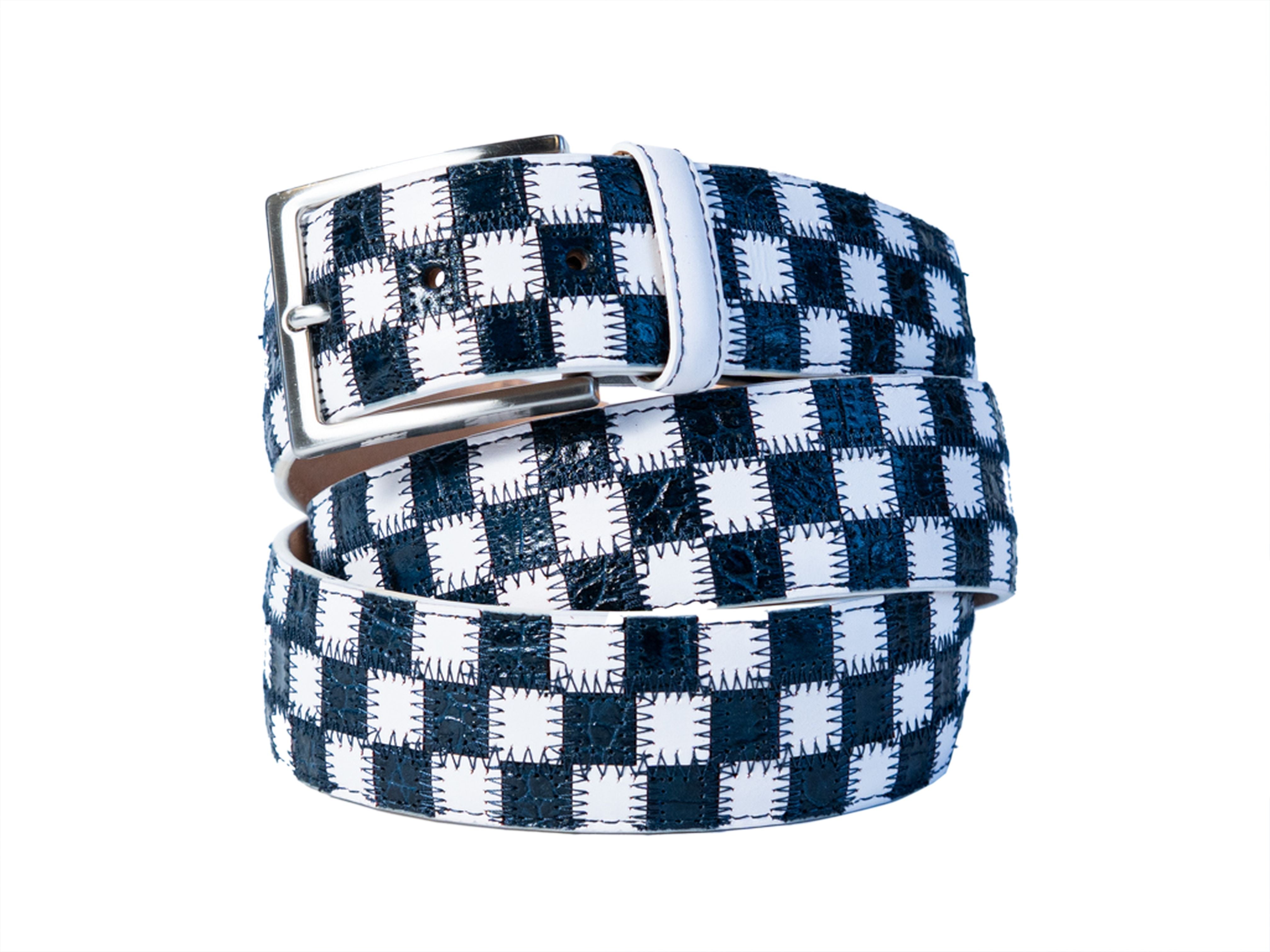Limited Edition Duo-Skin Alligator Calf Patchwork Belt Navy/White