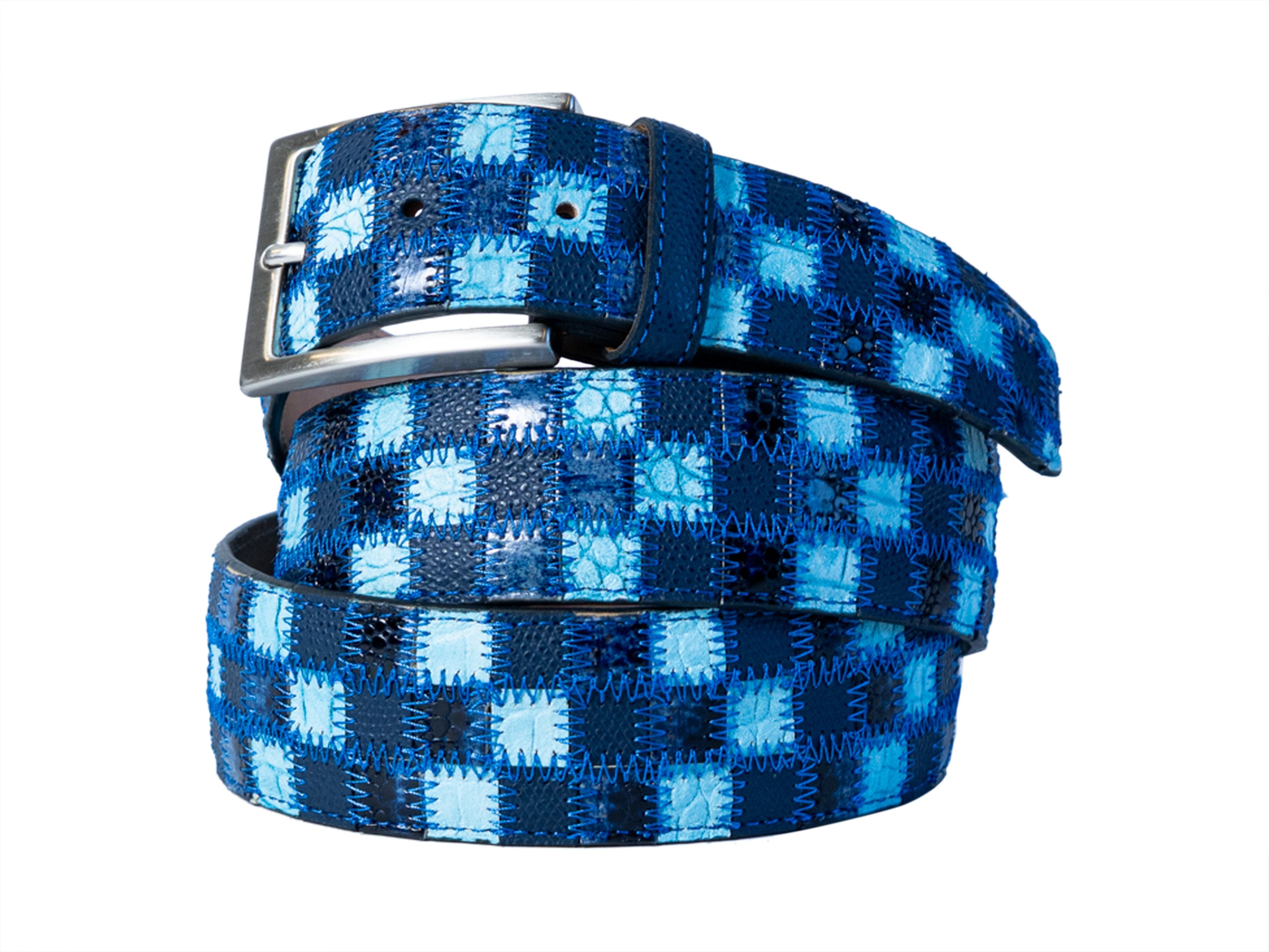 Limited Edition Duo-Skin Alligator Calf Patchwork Belt Light Blue/Blue
