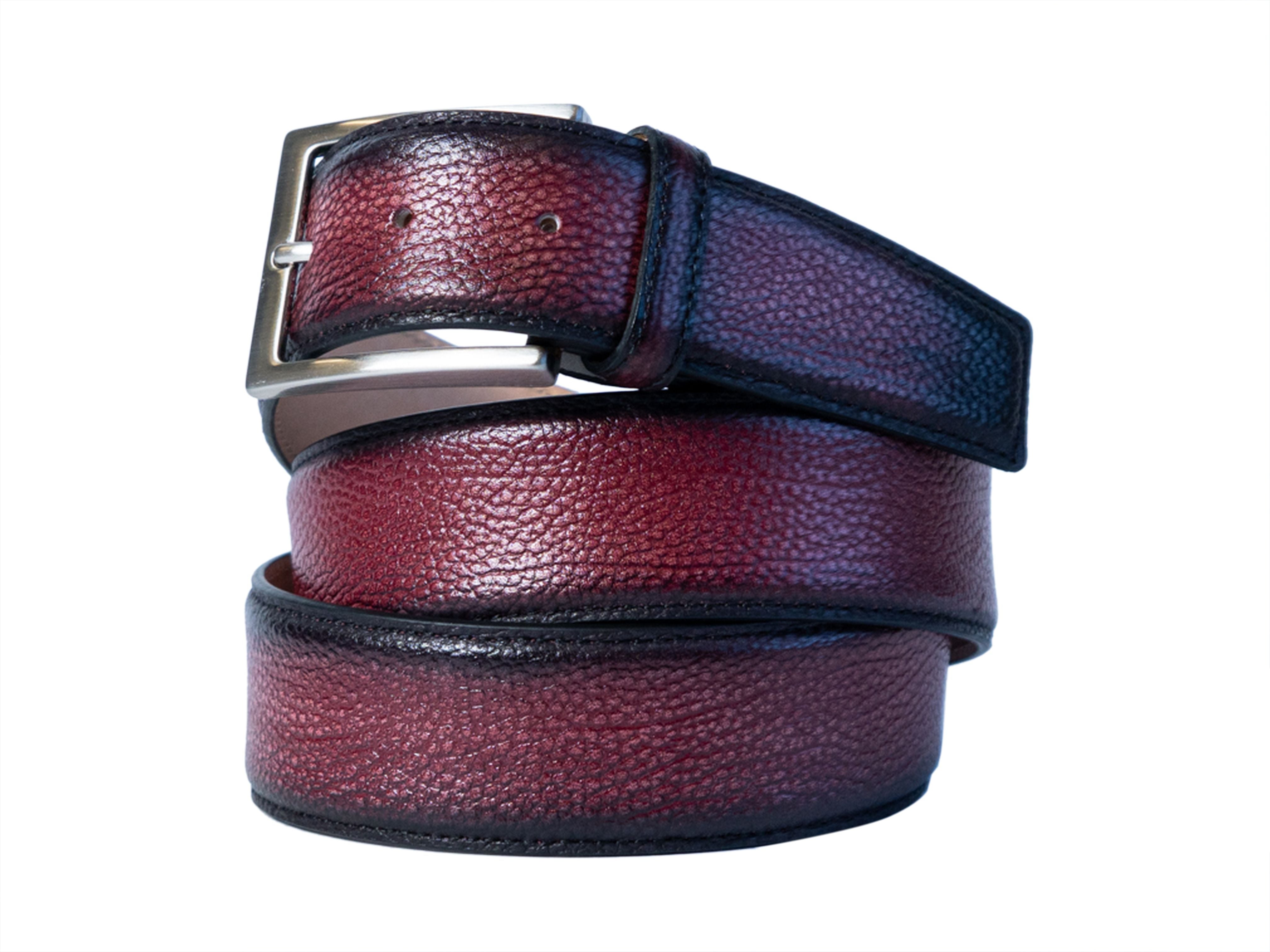 Limited Edition Handpainted Calf Skin Pebble Belt Burgundy