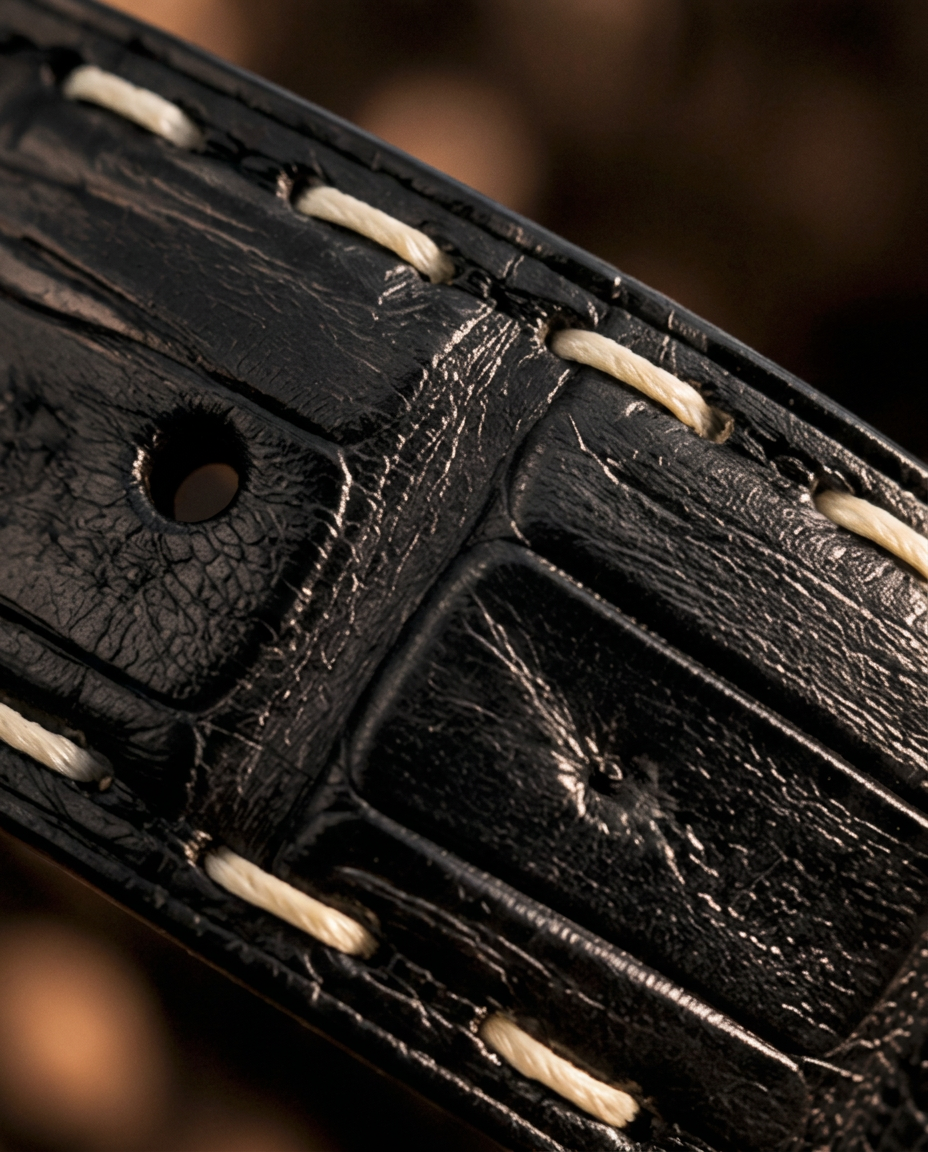 Caiman Skin Pick Stitch Belt Black