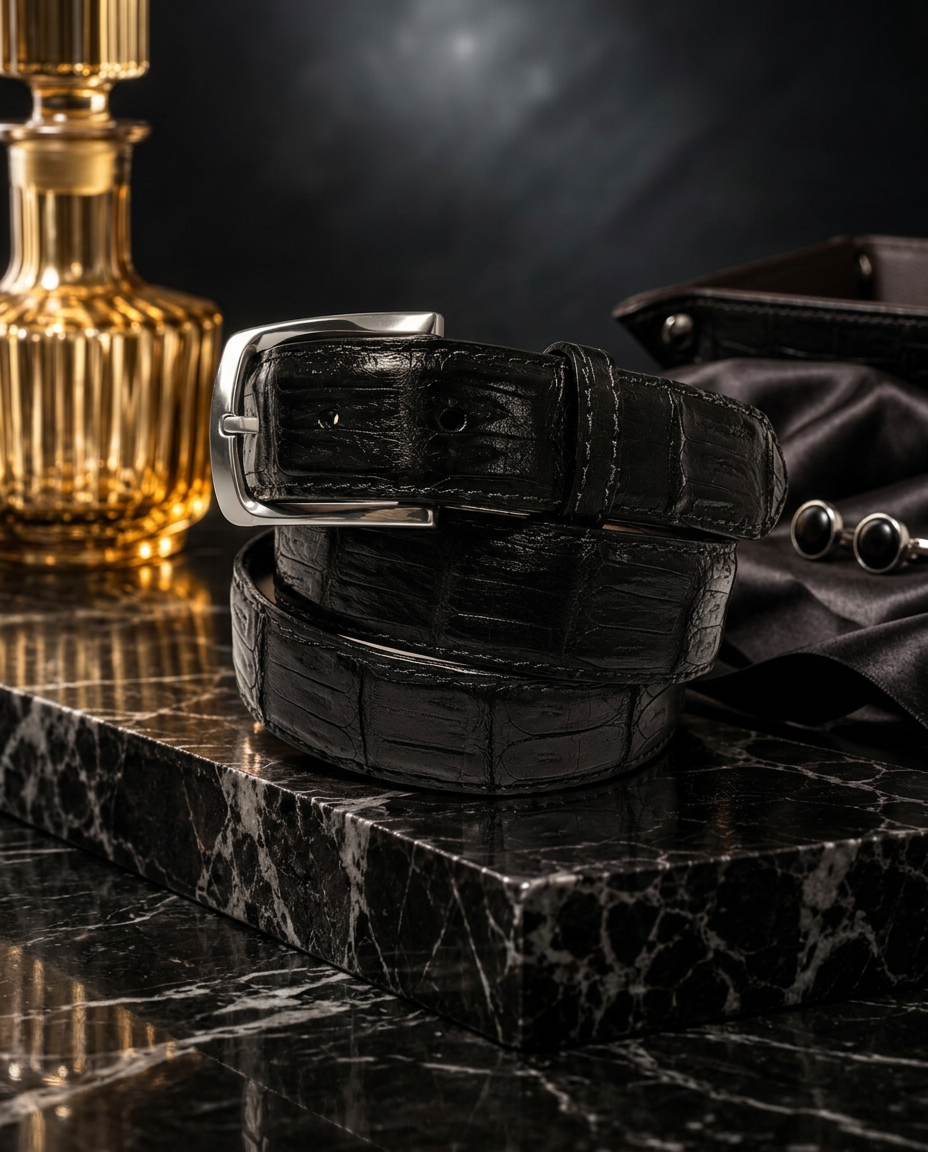 Caiman Skin Belt Black Classic