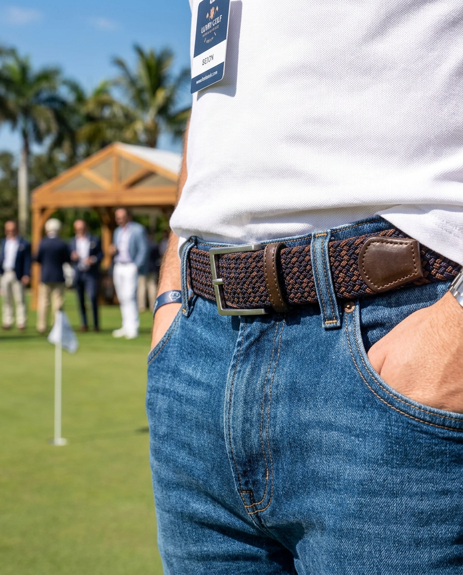 Woven Stretch Belt Brown/Navy