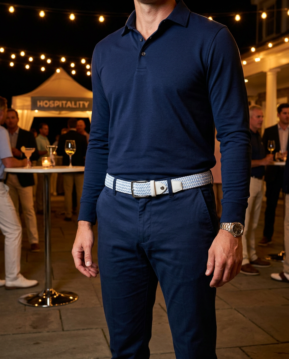 Woven Stretch Belt Stripe White/Light Blue