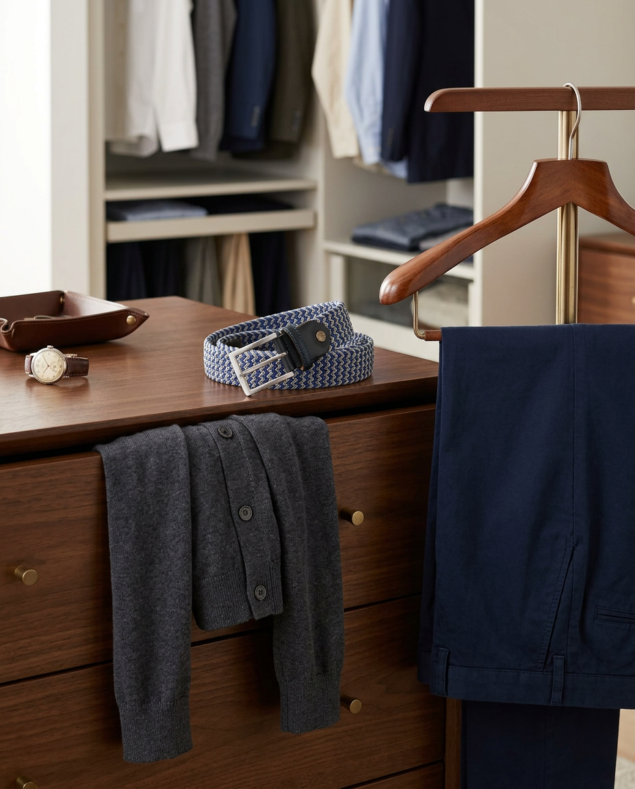Woven Stretch Belt Blue/Gray