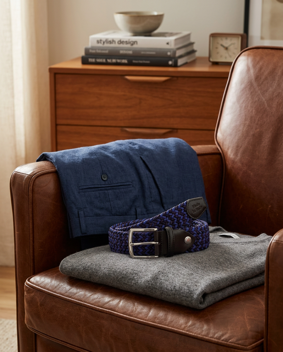 Woven Stretch Belt Blue/Navy