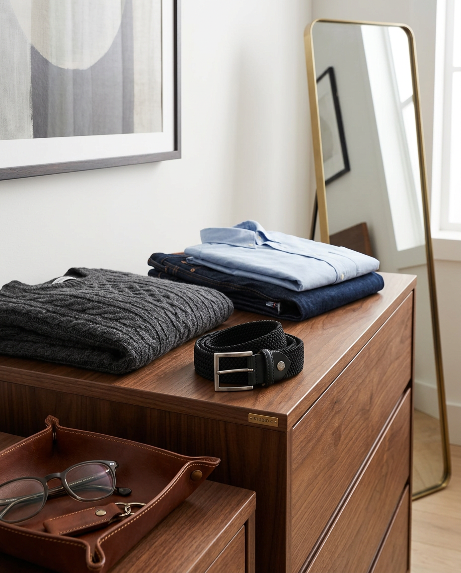 Woven Stretch Belt Crocodile Tab Solid Navy