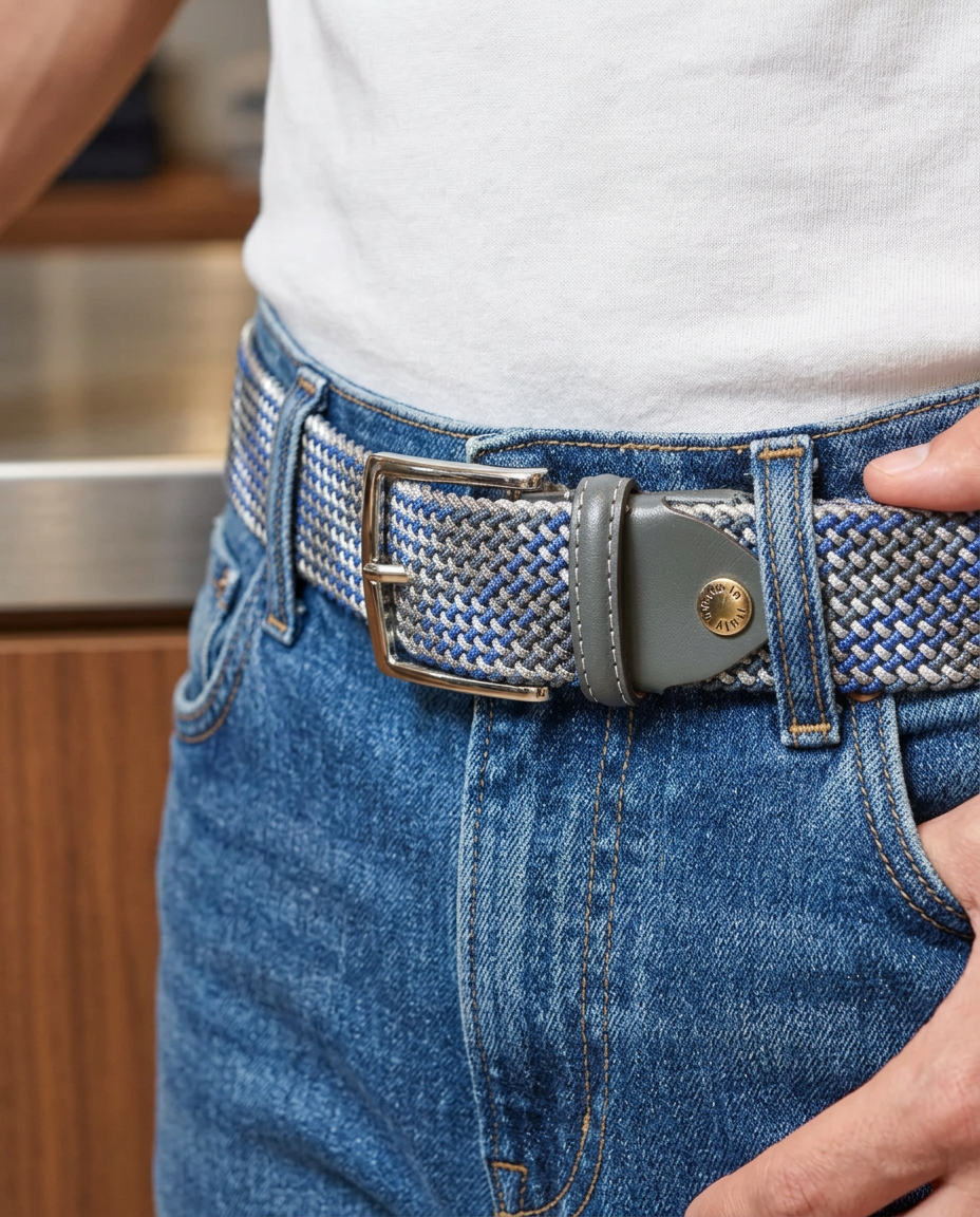 Woven Stretch Belt Tubular Gray/Royal Blue