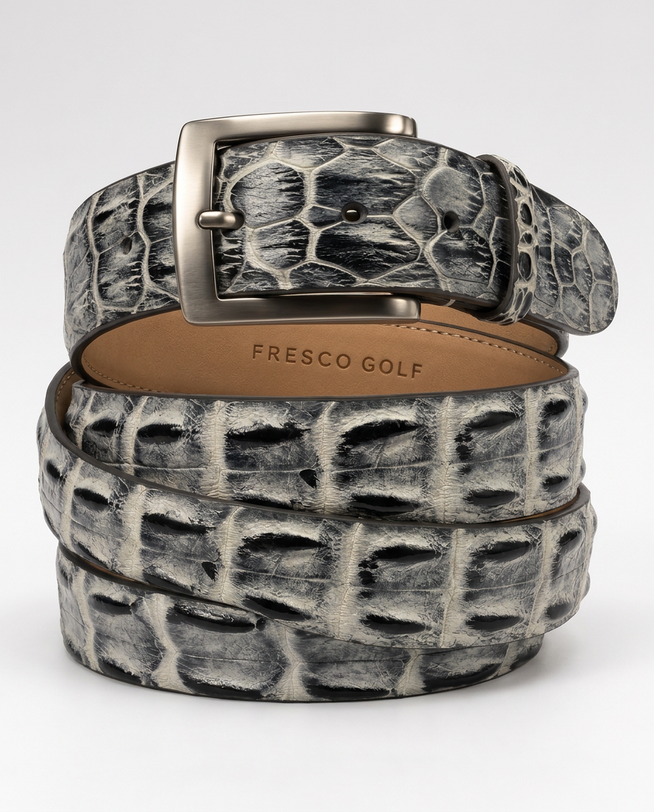 Caiman Skin Hornback Handpainted Belt White/Black