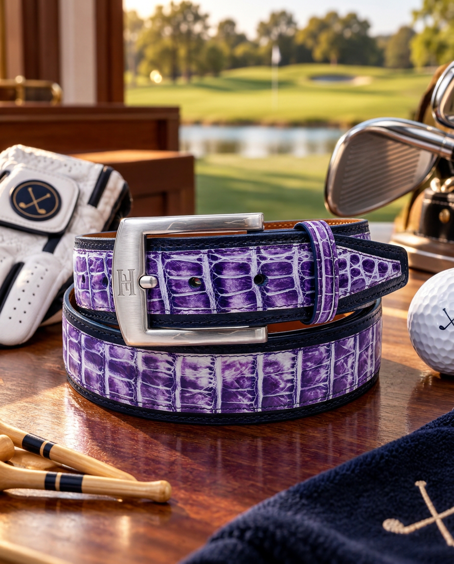 Caiman Calf Duo-Skin Handpainted Belt White/Purple