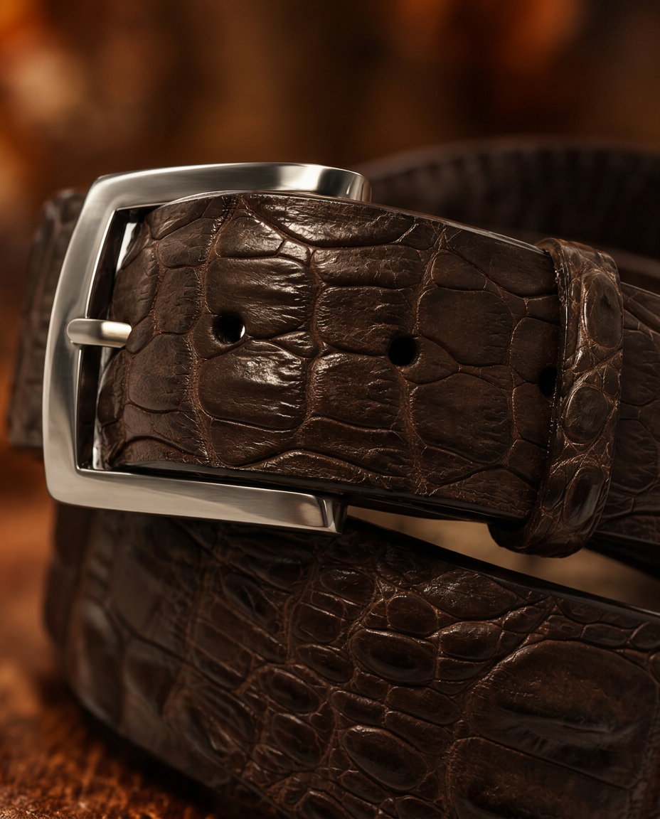 Caiman Skin Hornback Belt Brown