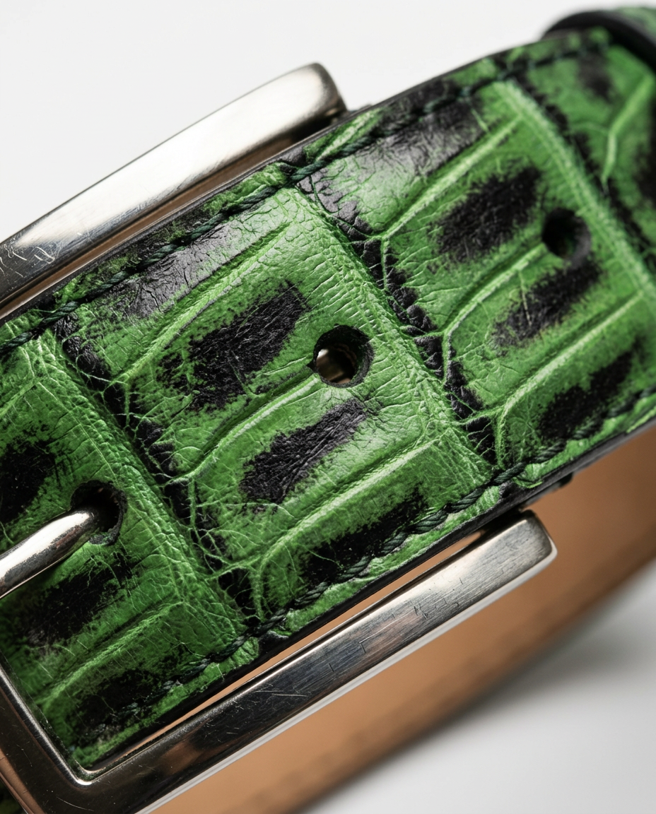 Caiman Skin Handpainted Belt Green/Black